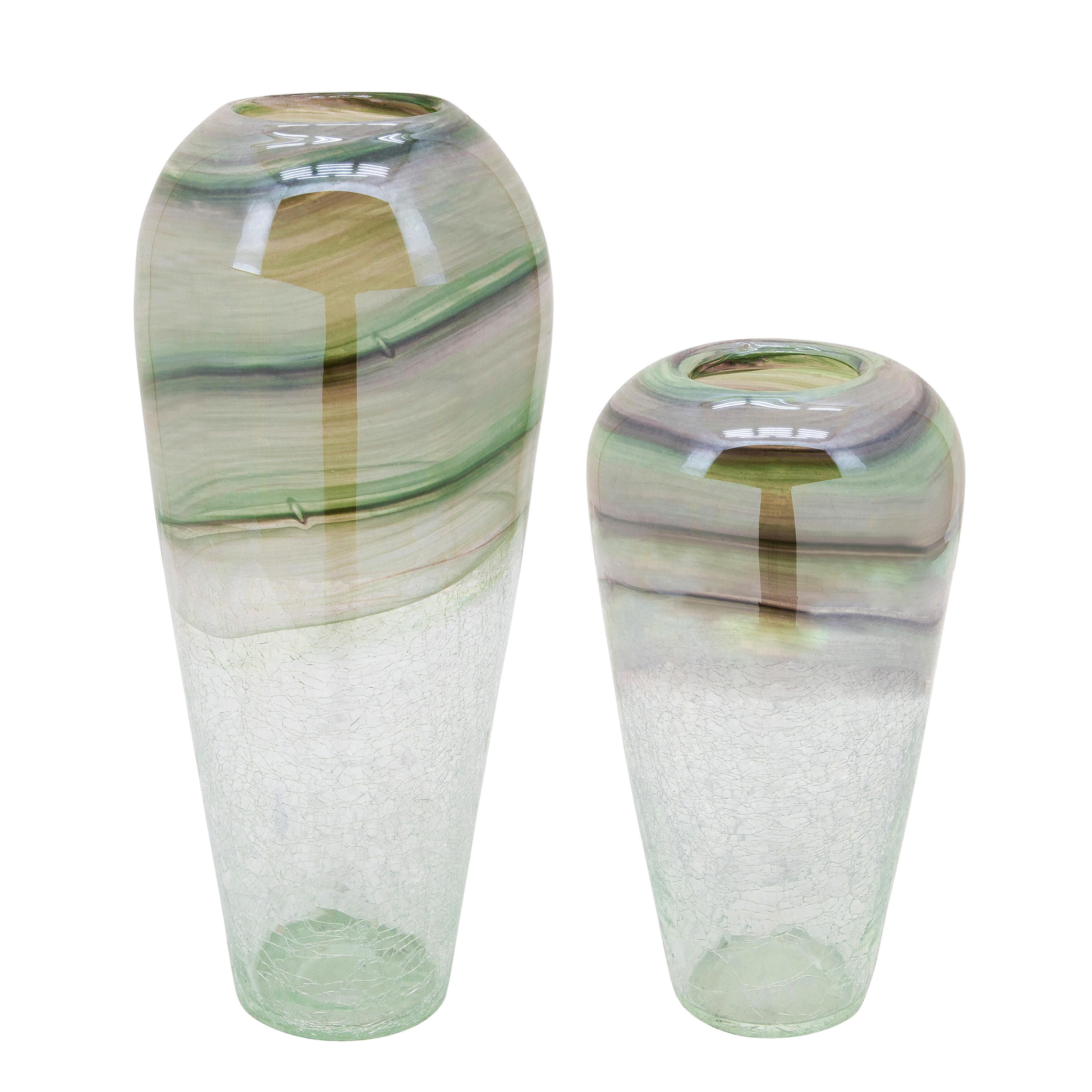 Sagebrook Home Crackled Large Vase, Clear/Frost, large