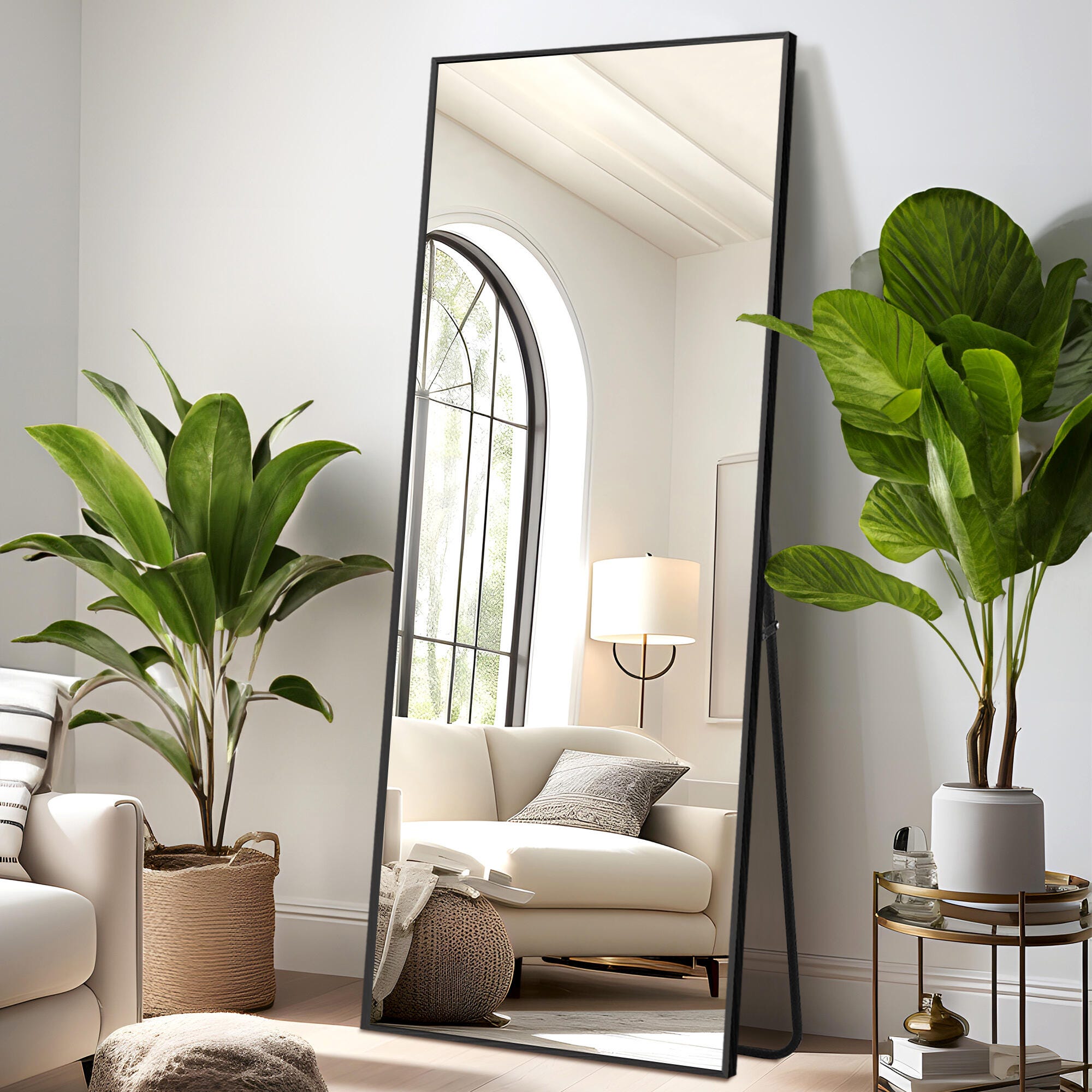 Dulcea 59" Tall Framed Full Length Mirror, Black, rollover