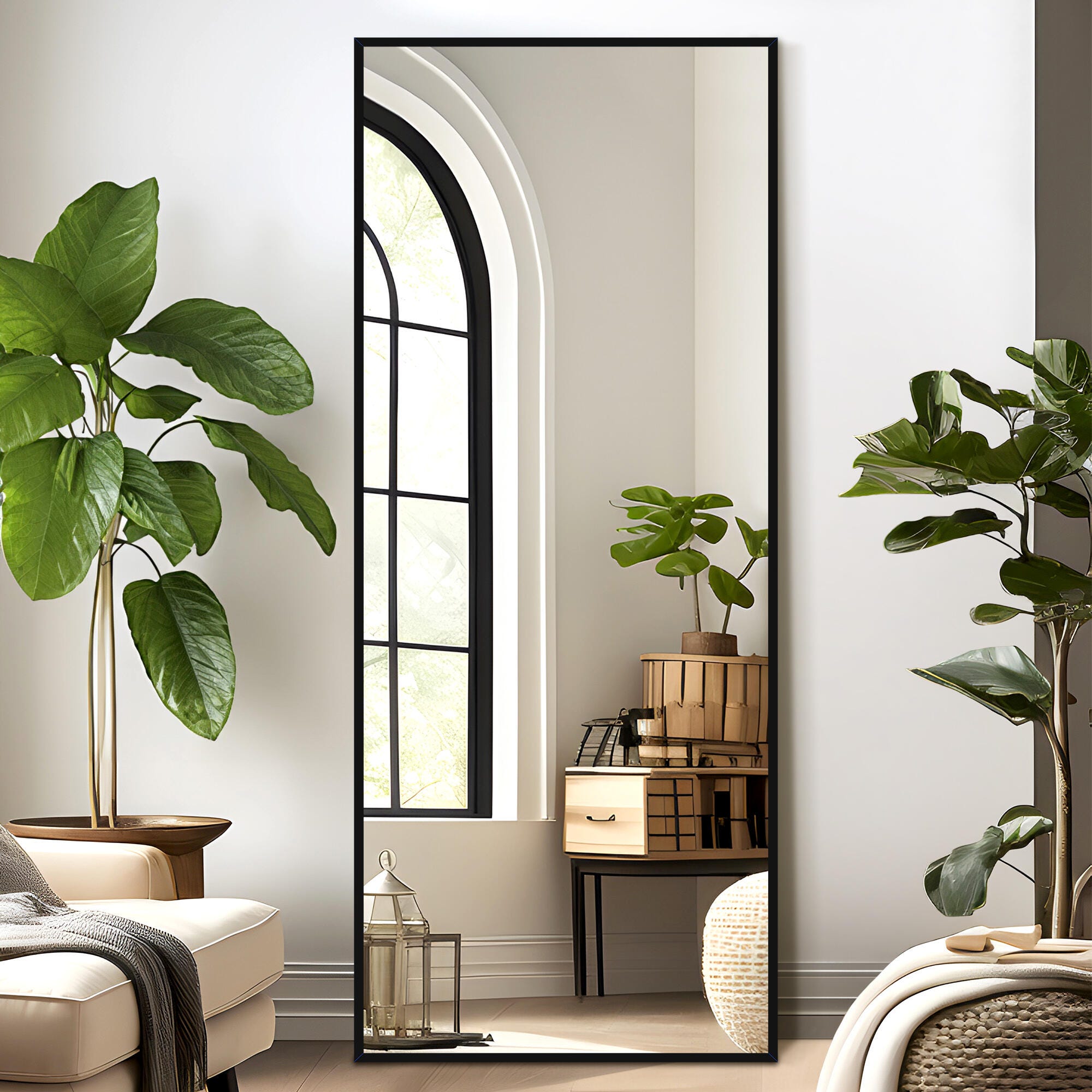 Dulcea 59" Tall Framed Full Length Mirror, Black, large
