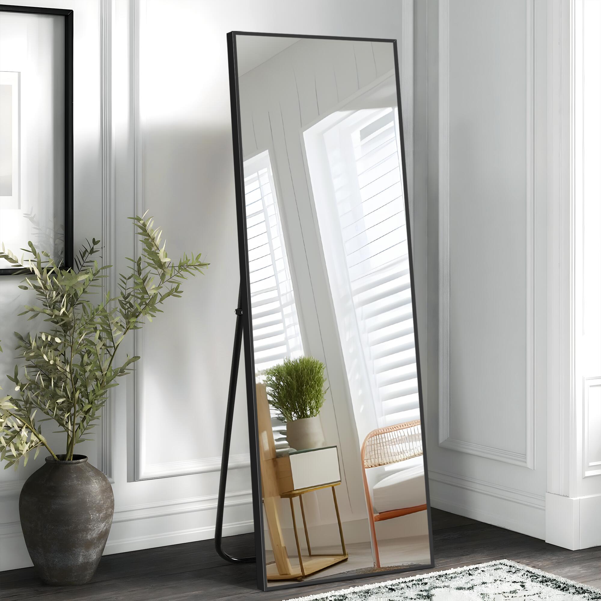 Dulcea 59" Tall Framed Full Length Mirror, Black, large