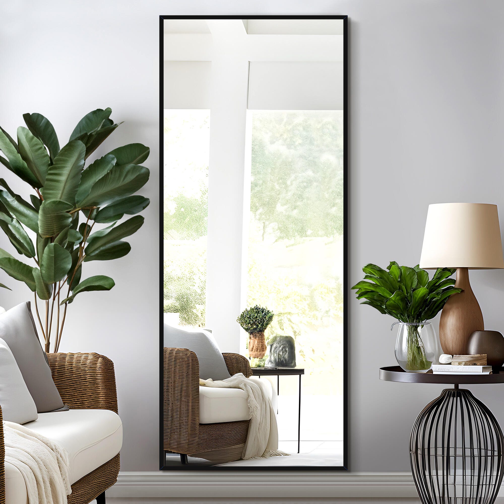 Dulcea 59" Tall Framed Full Length Mirror, Black, large