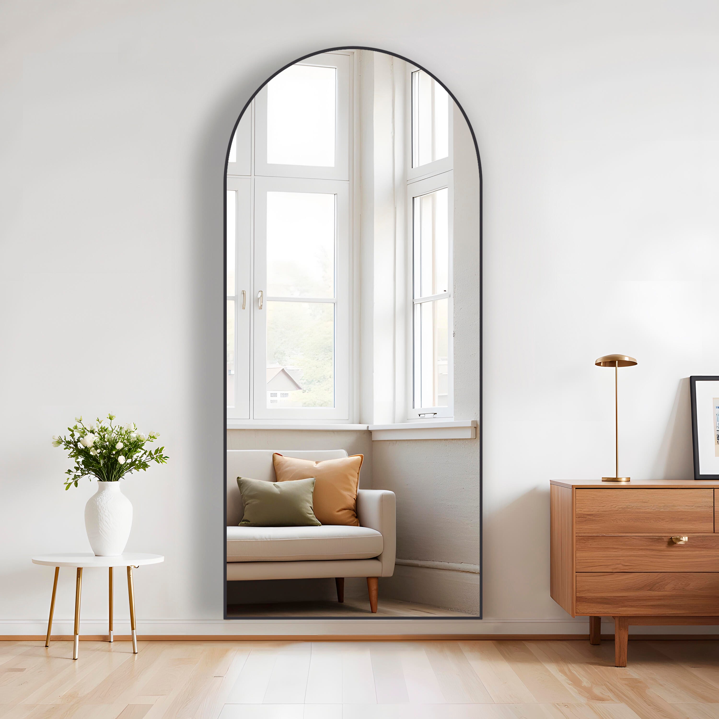 Dulcea Large Full Length Arched Free Standing Body Mirror, Black, large