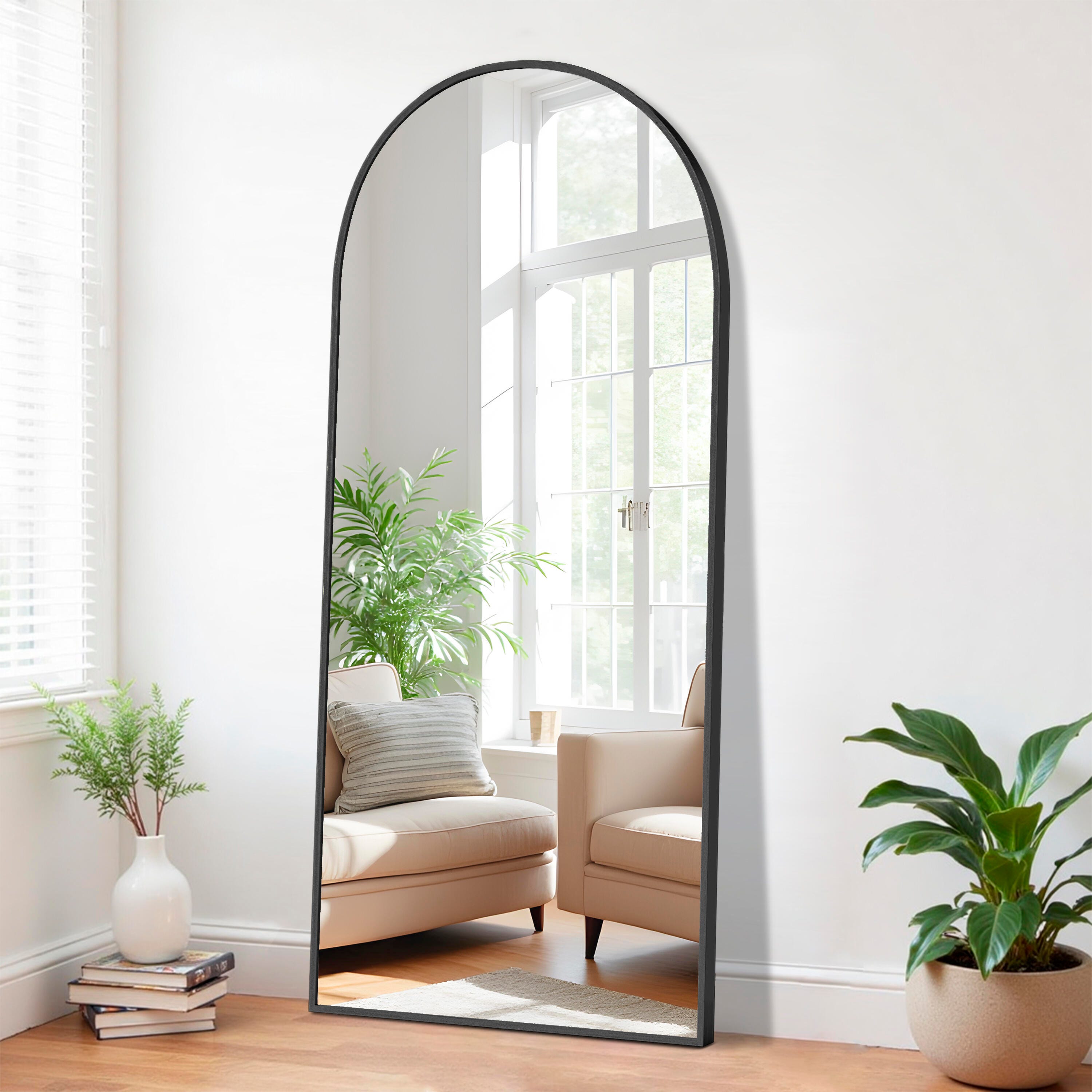 Dulcea Large Full Length Arched Free Standing Body Mirror, Black, large