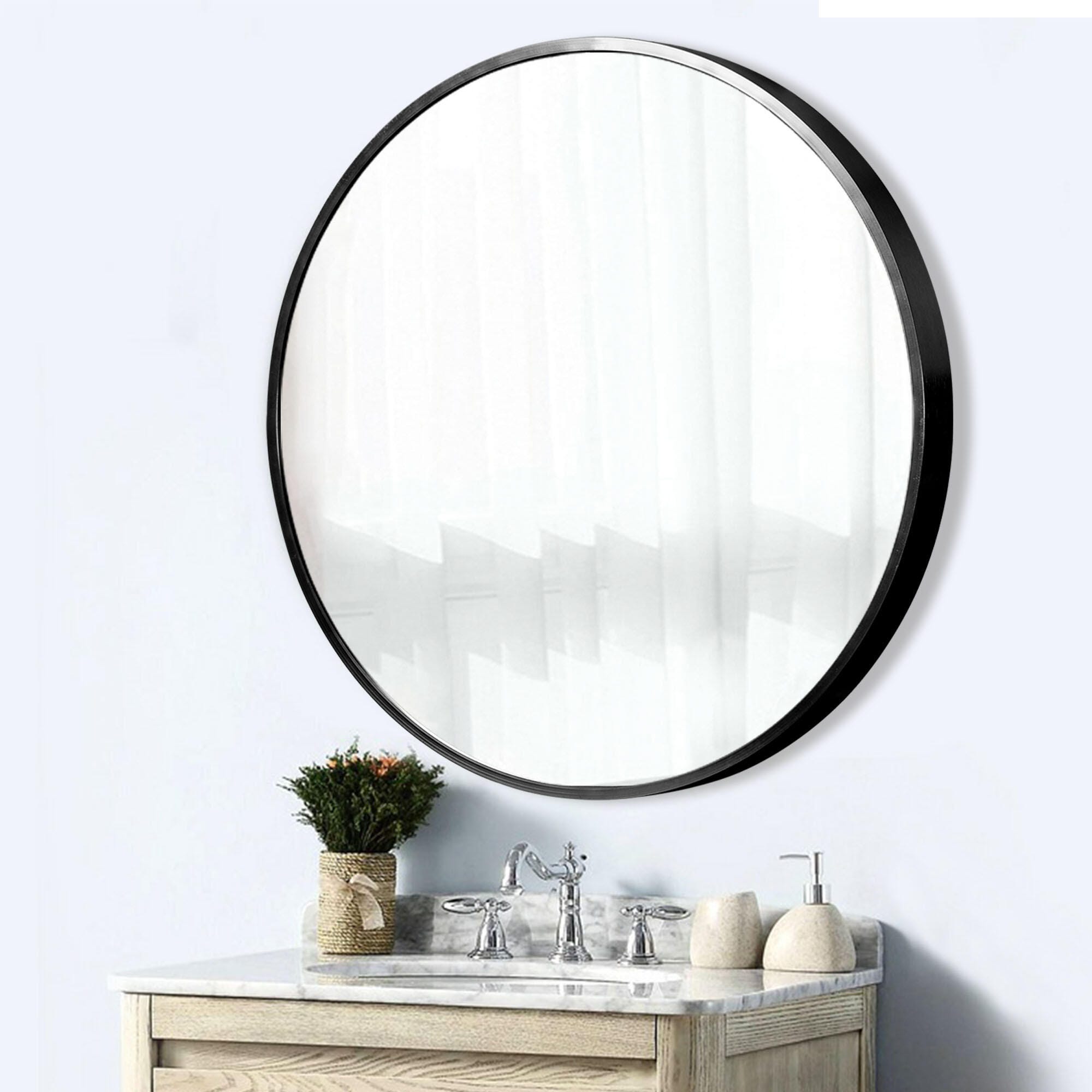 Dulcea Large Classic Round Accent Mirror, Black, large