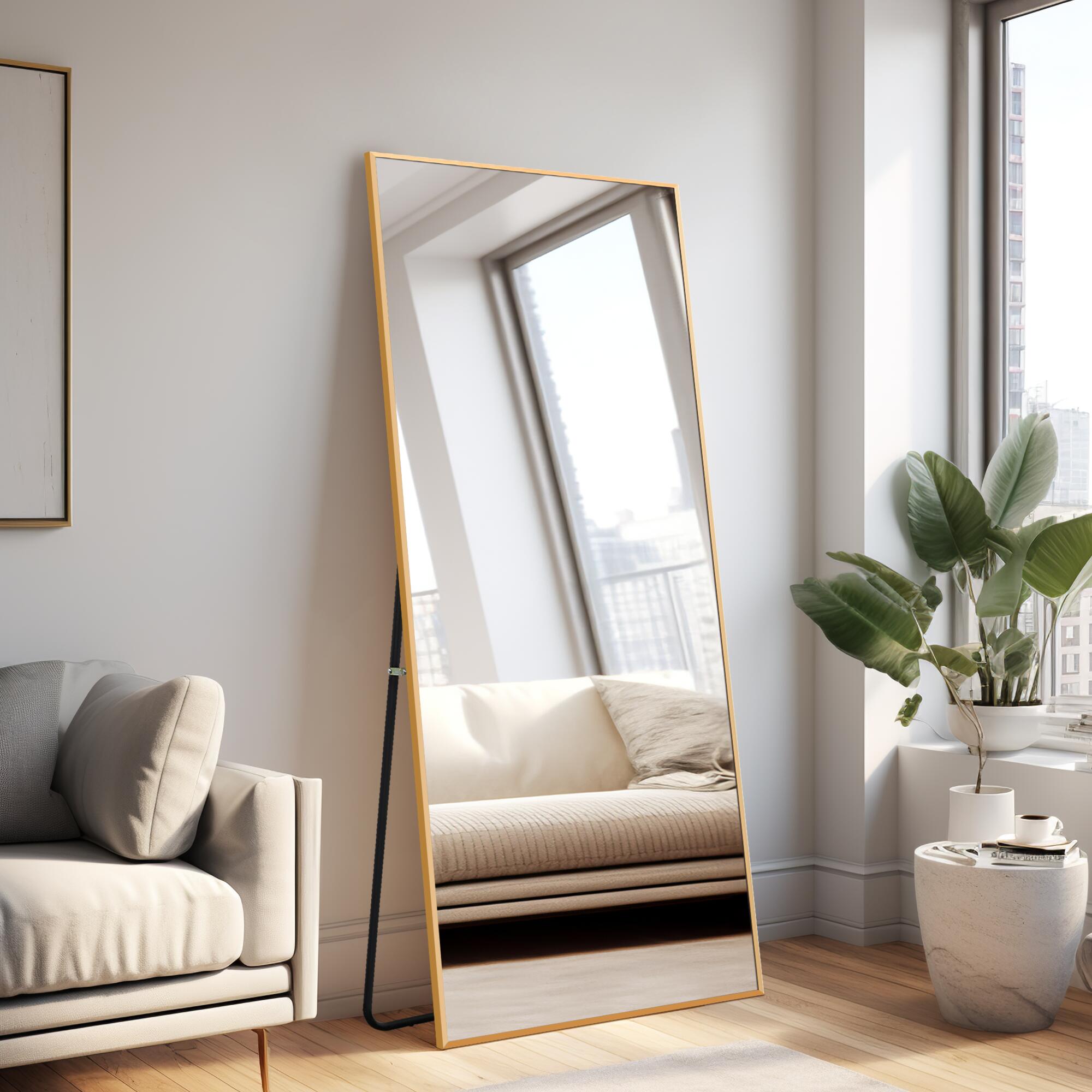 Dulcea 71" Tall Framed Full Length Mirror, Gold, large