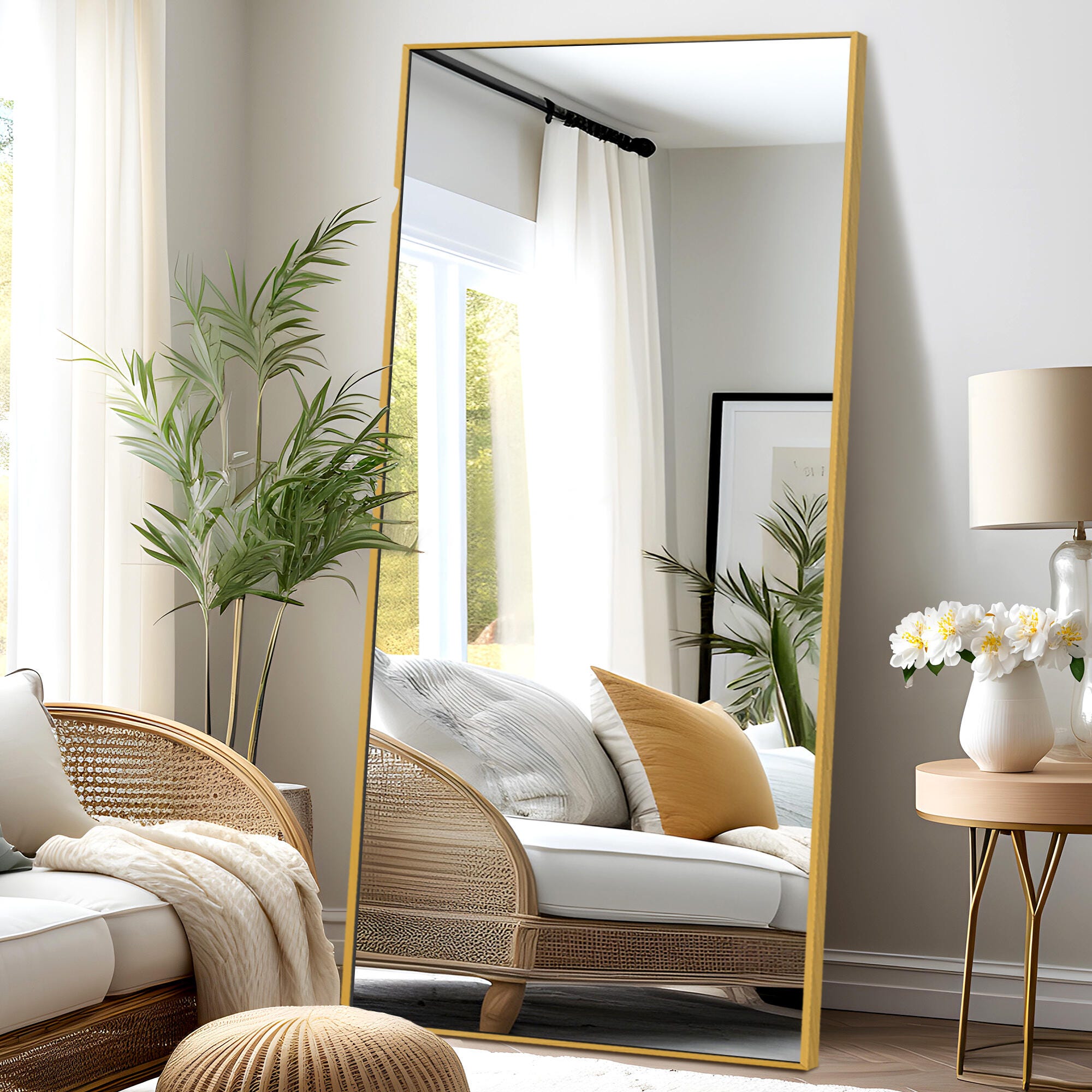 Dulcea 71" Tall Framed Full Length Mirror, Gold, large