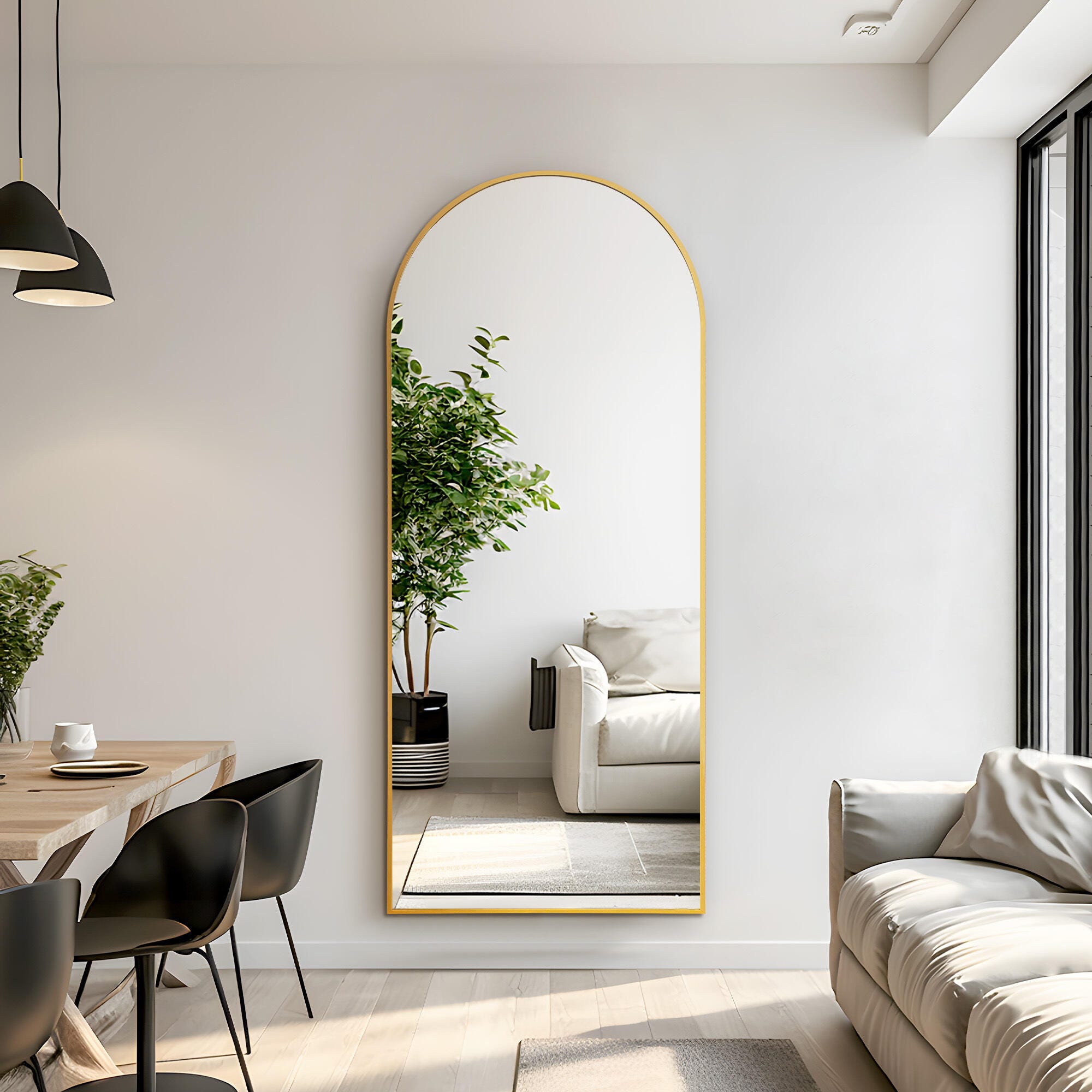 Dulcea Large Full Length Arched Free Standing Body Mirror, Gold, large