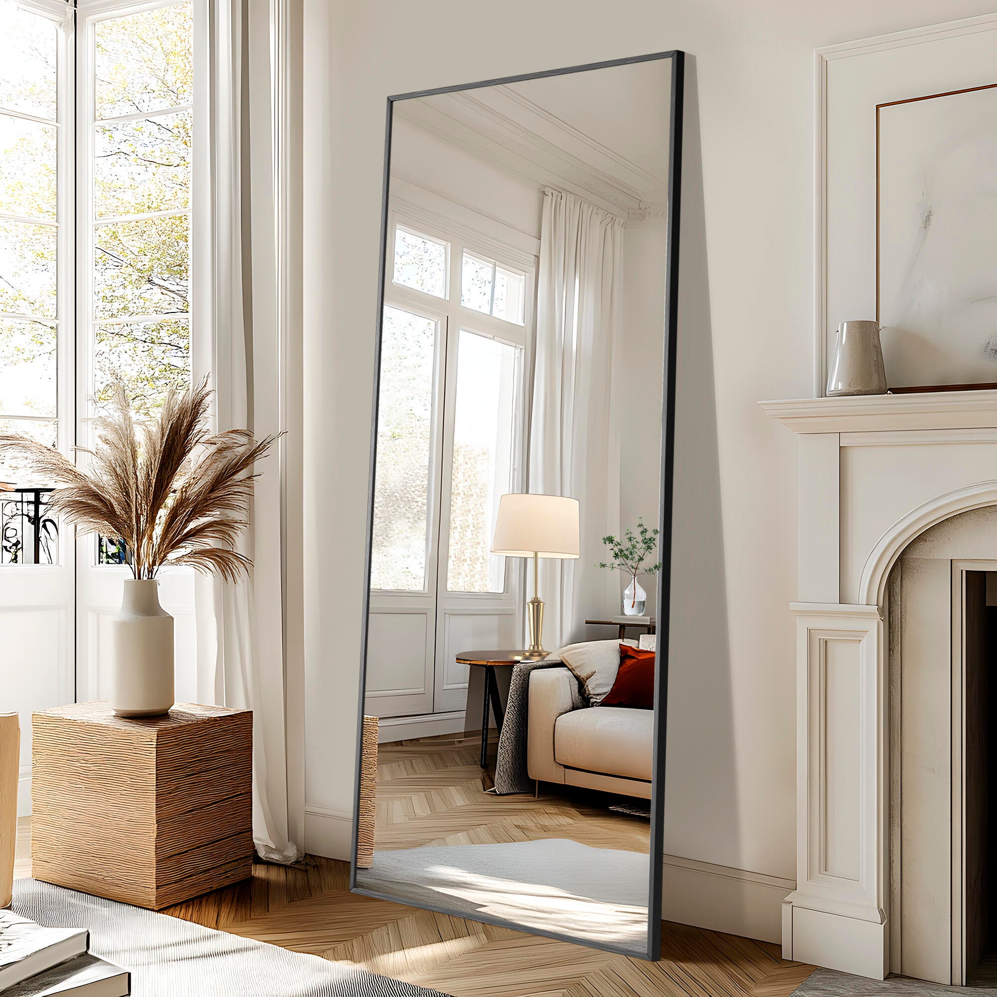 Dulcea 71" Tall Framed Full Length Mirror, Black, large