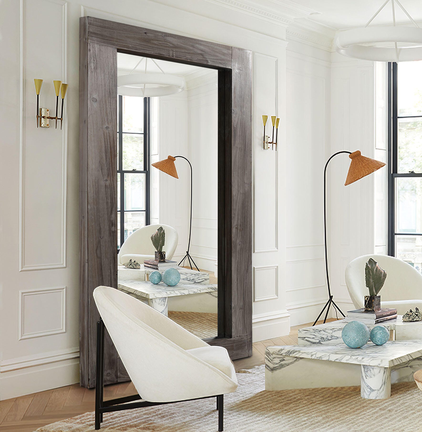 Dulcea Rectangular Framed Full Length Leaning Mirror, Gray, large