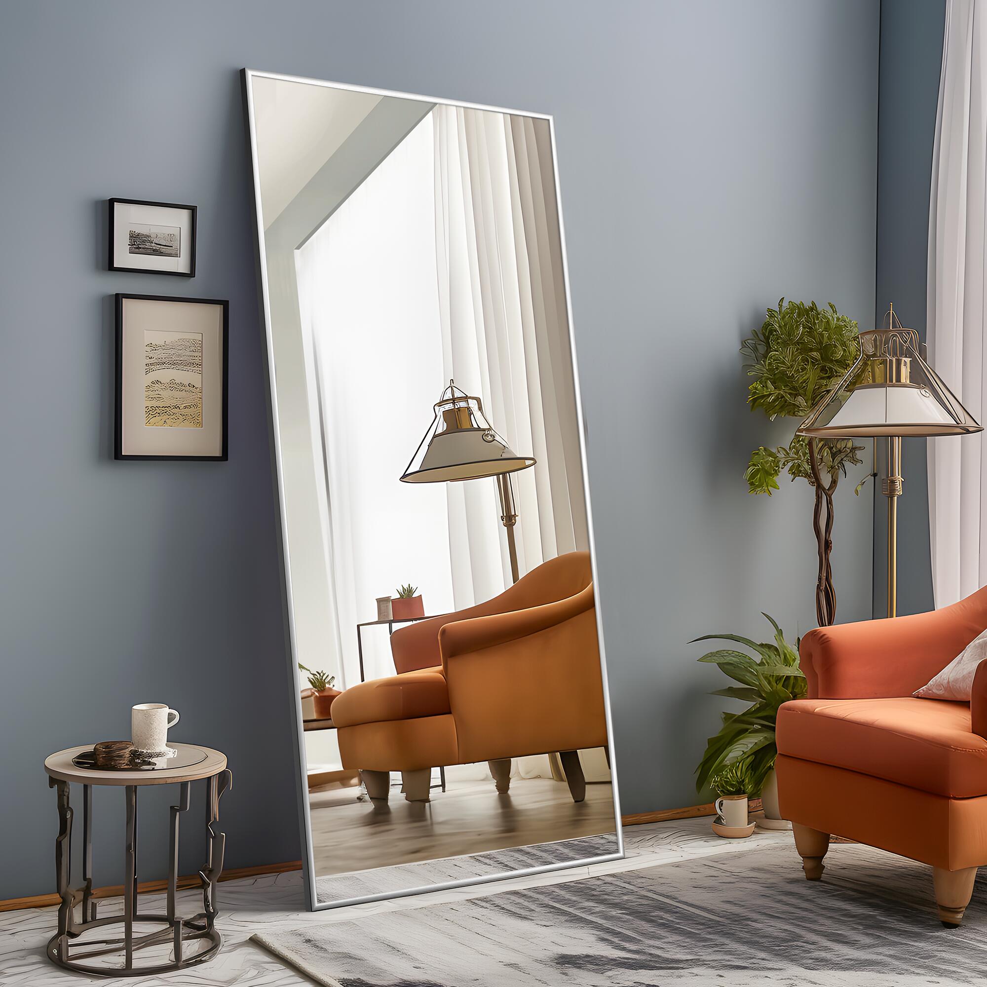 Dulcea 71" Tall Framed Full Length Mirror, Silver, large