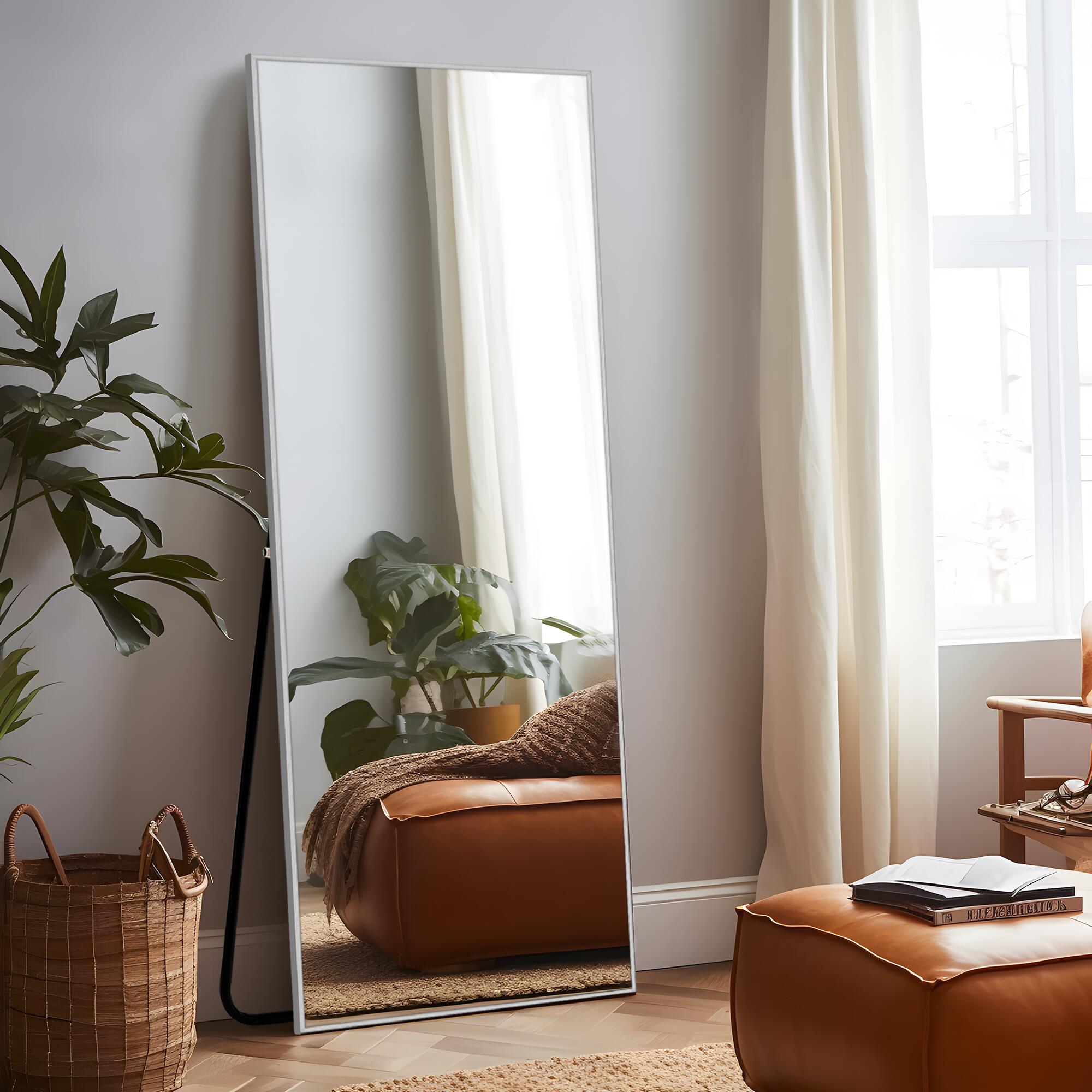 Dulcea 71" Tall Framed Full Length Mirror, Silver, large