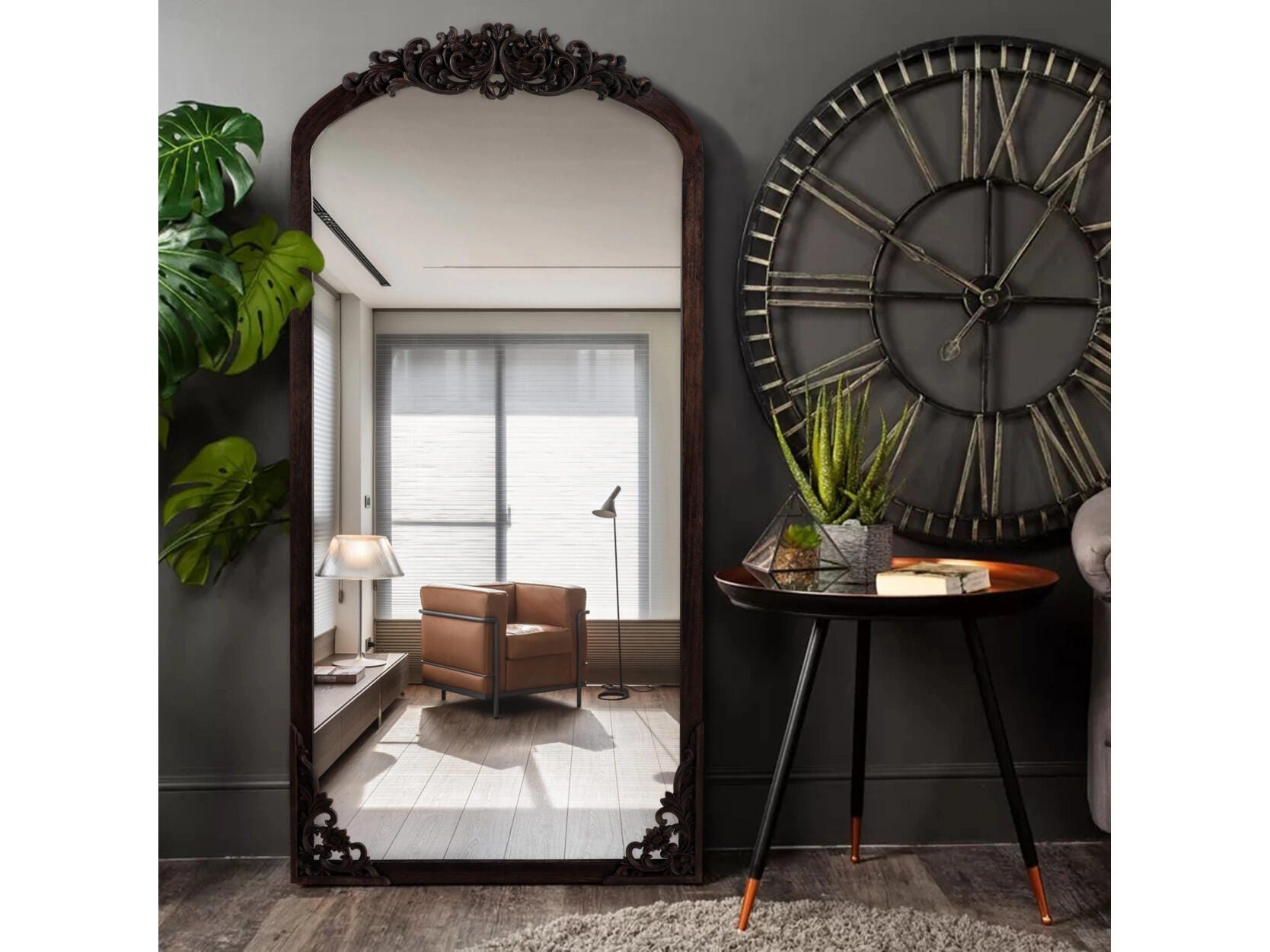 Dulcea Carved Full Length Mirror, Charcoal, large