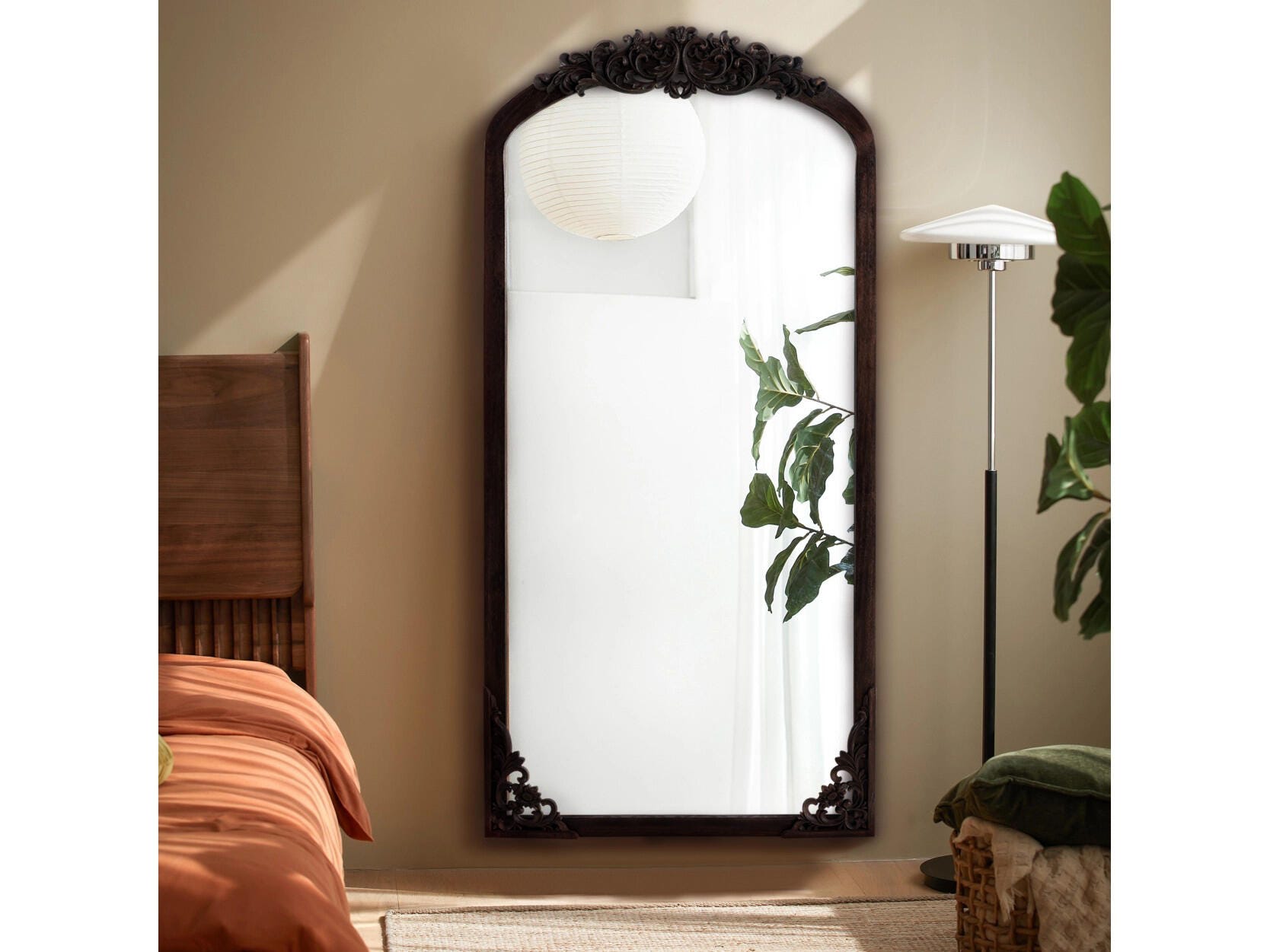 Dulcea Carved Full Length Mirror, Charcoal, large