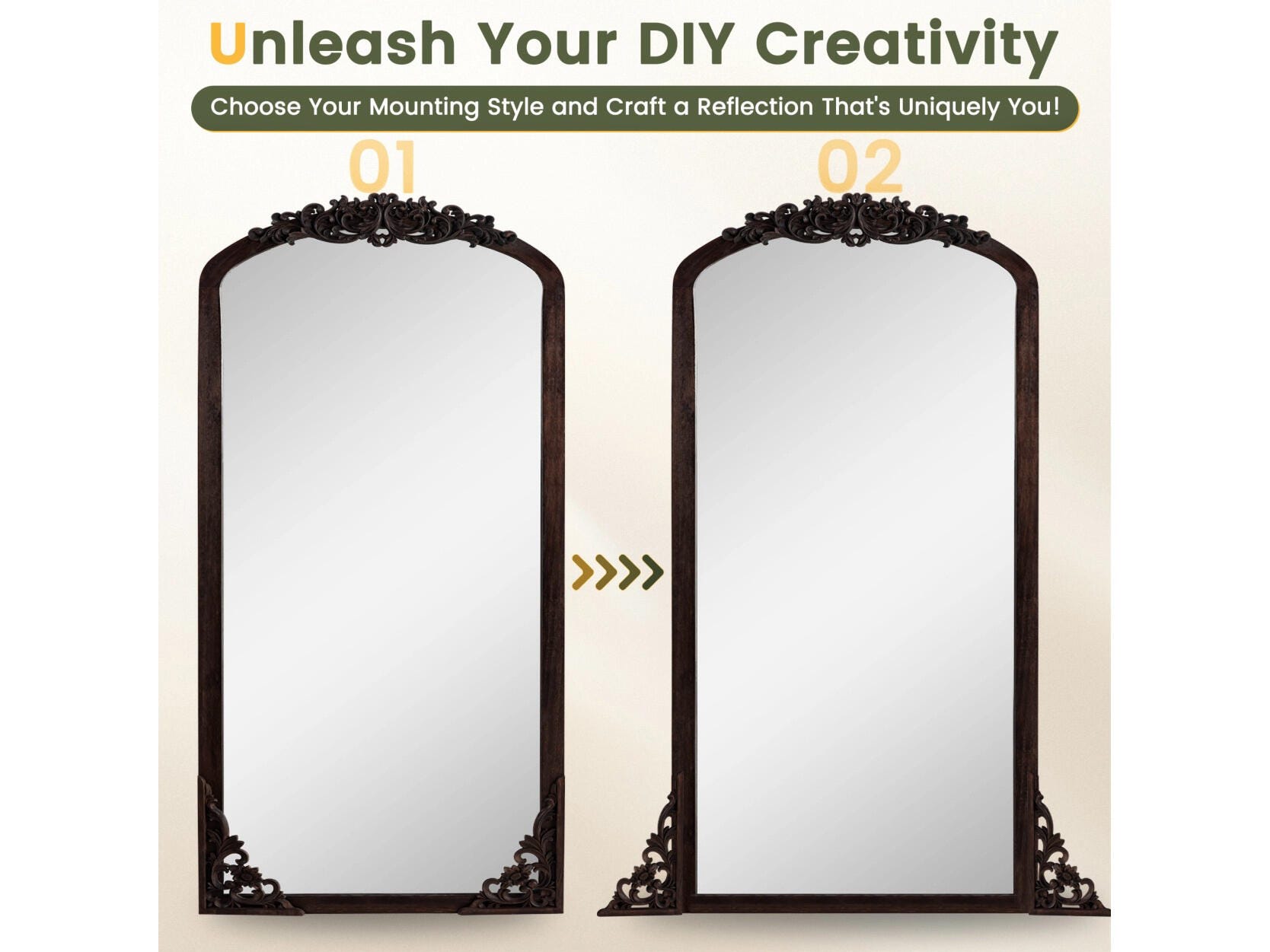 Dulcea Carved Full Length Mirror, Charcoal, large