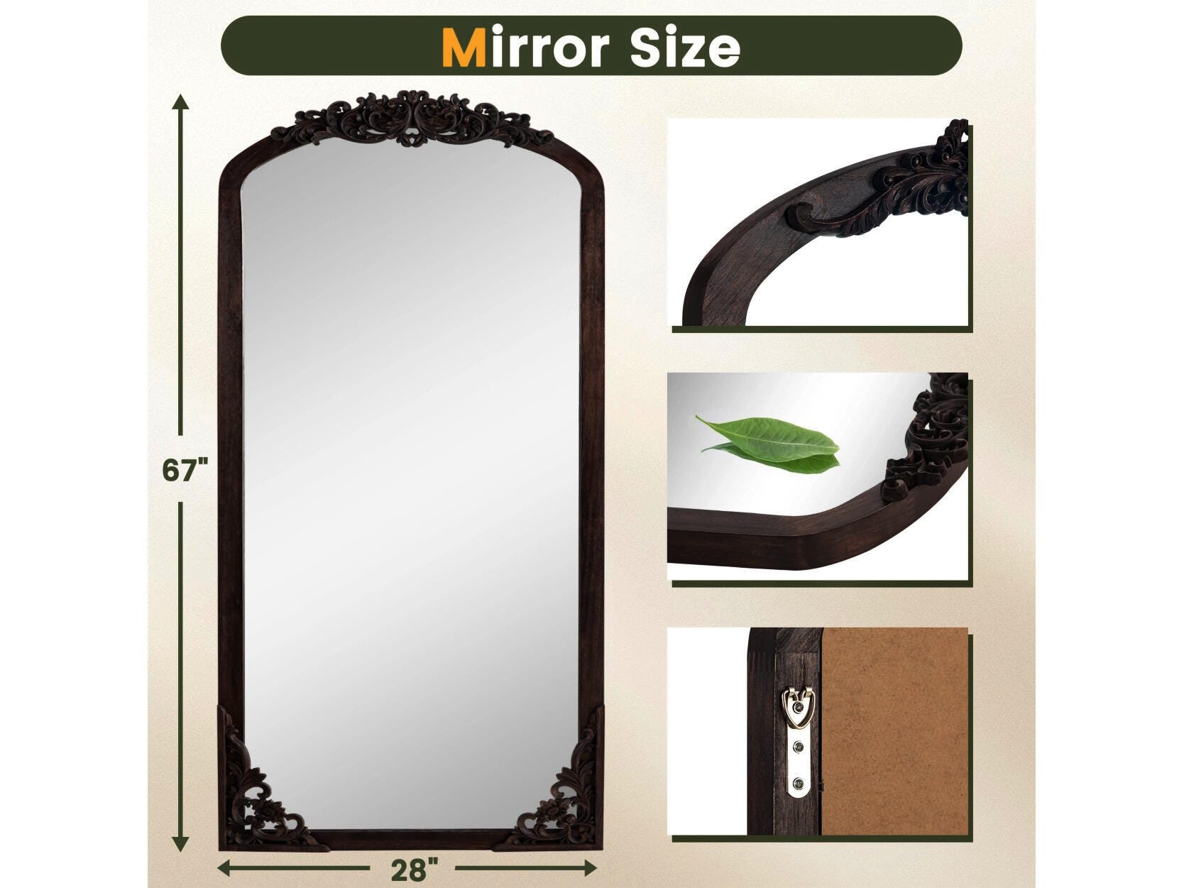 Dulcea Carved Full Length Mirror, Charcoal, large