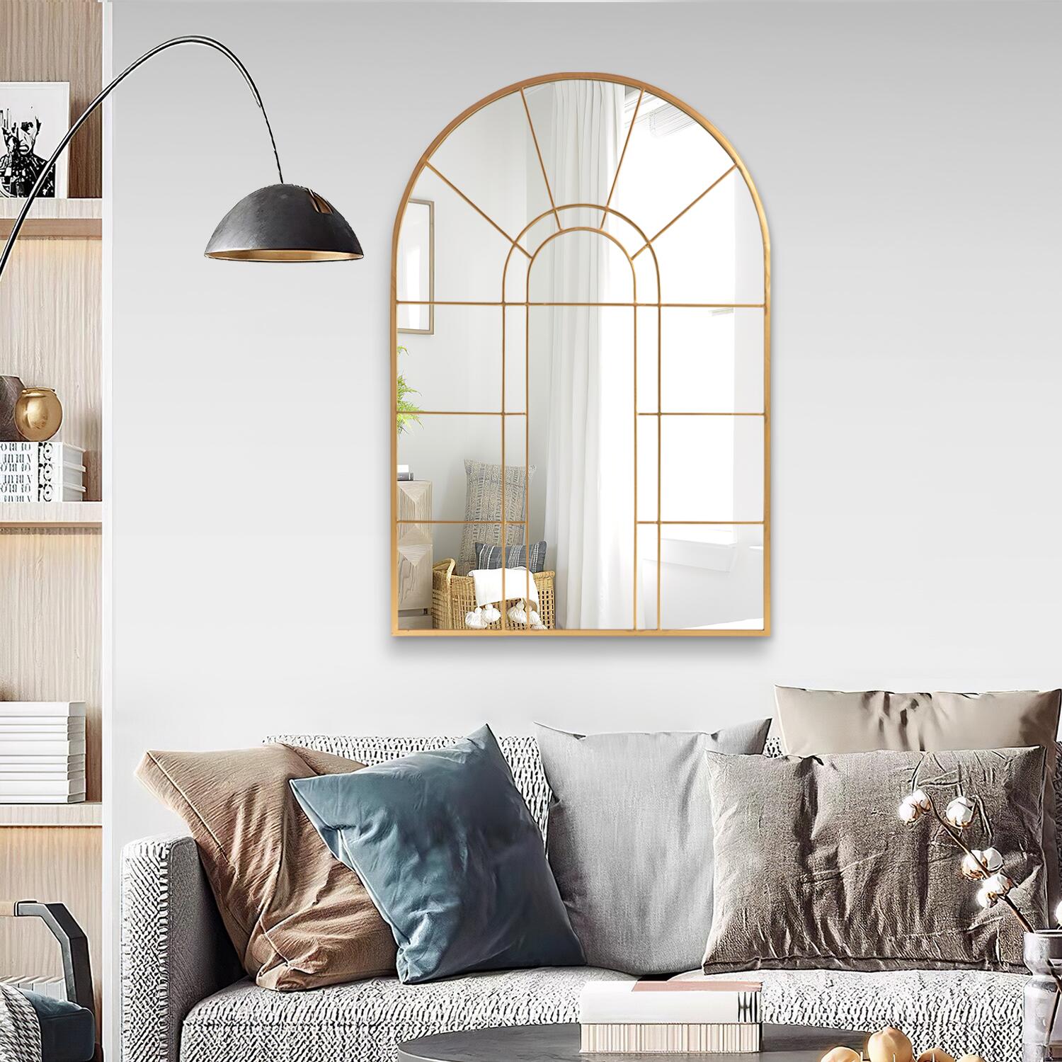 Dulcea Large Arched Wall Mirror, Gold, large