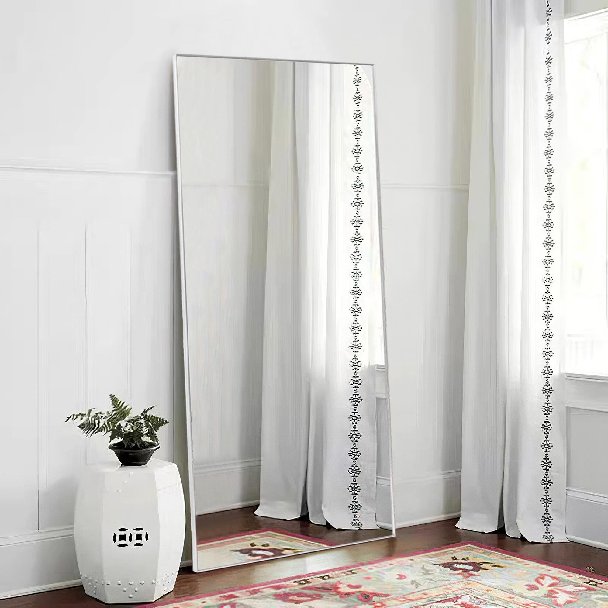 Dulcea 59" Tall Framed Full Length Mirror, Silver, rollover