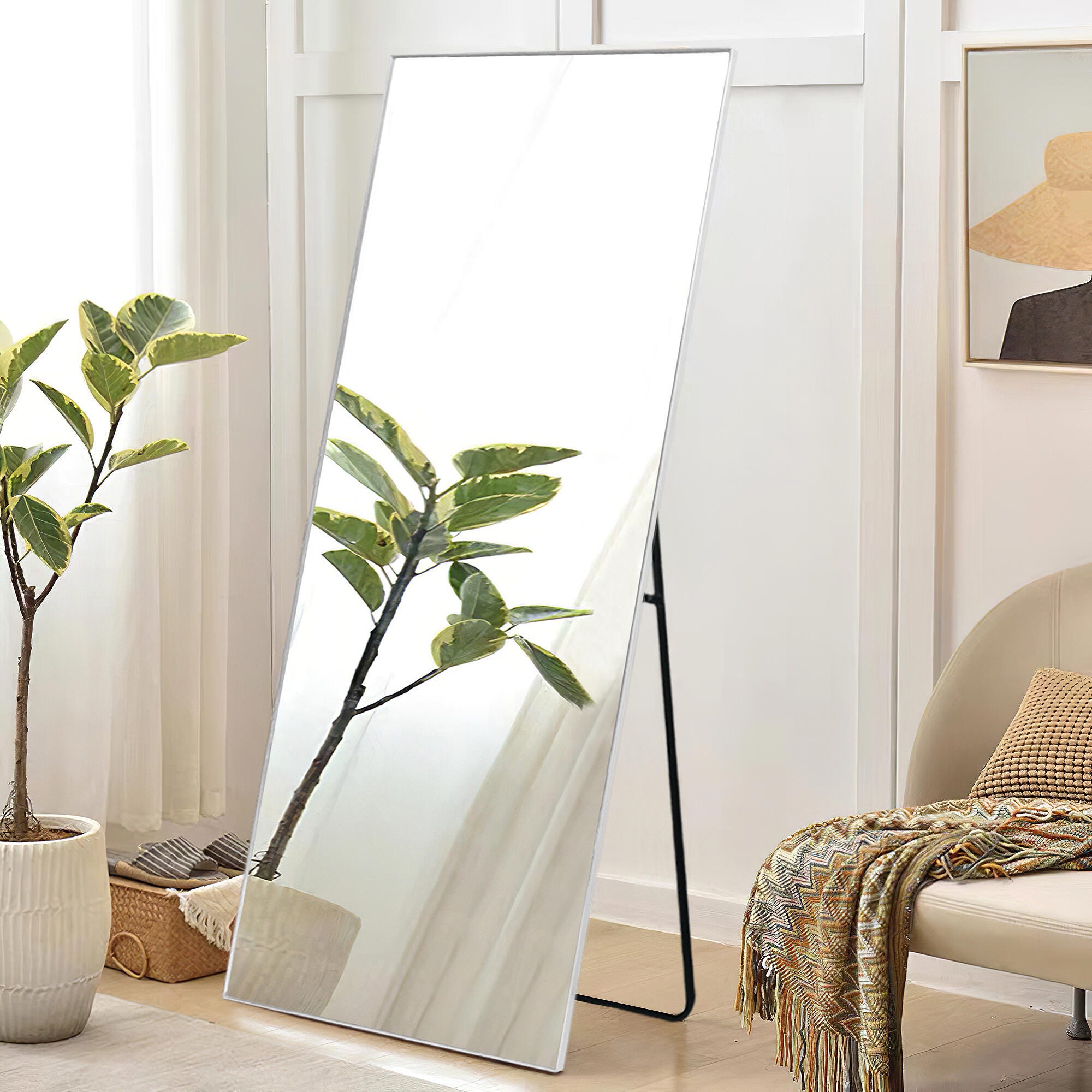Dulcea 59" Tall Framed Full Length Mirror, Silver, large
