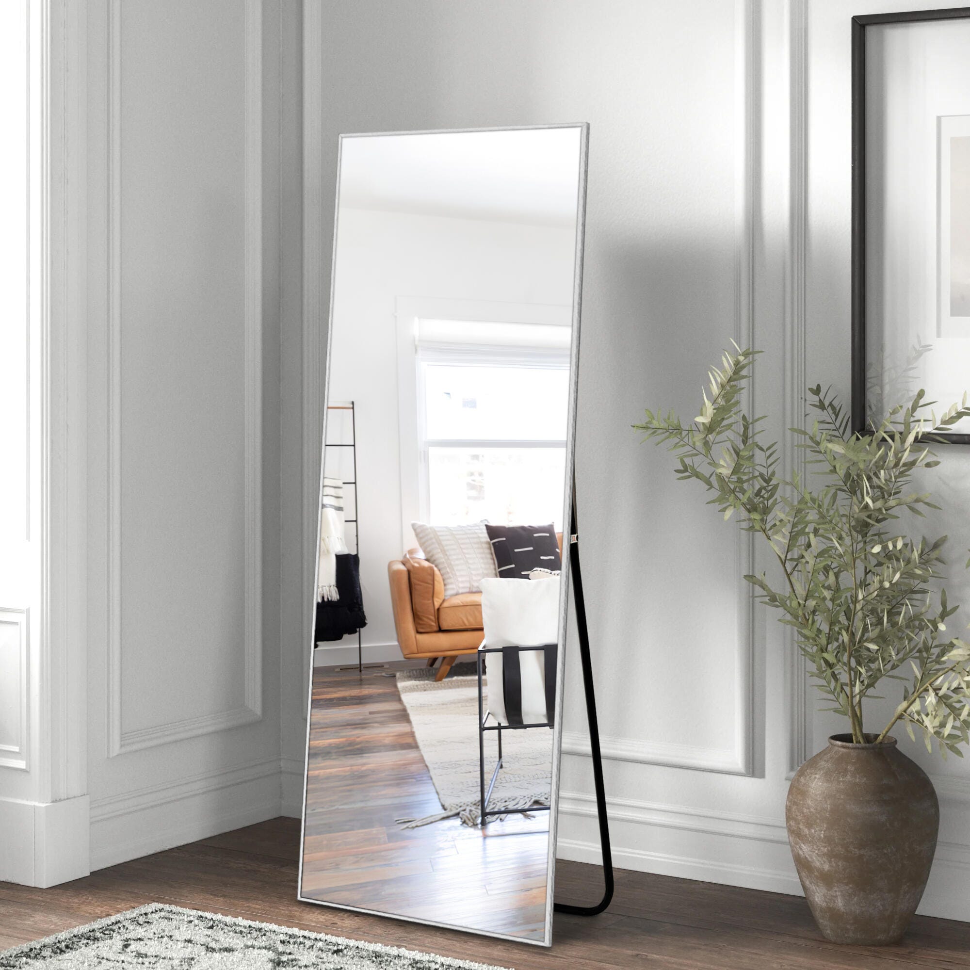 Dulcea 59" Tall Framed Full Length Mirror, Silver, large