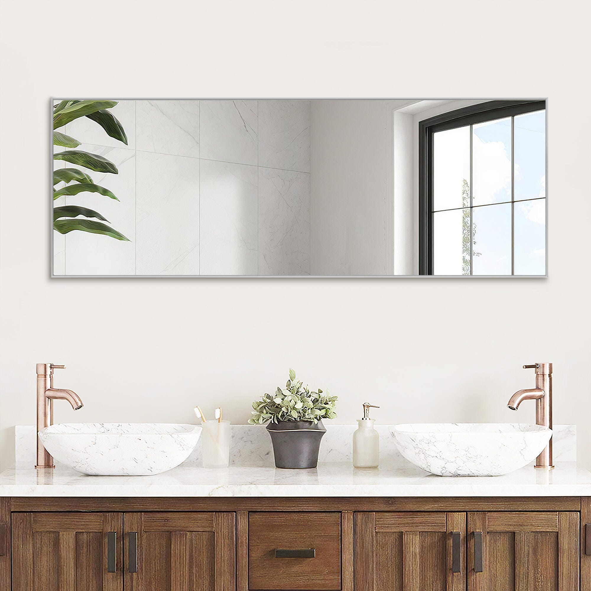 Dulcea 59" Tall Framed Full Length Mirror, Silver, large