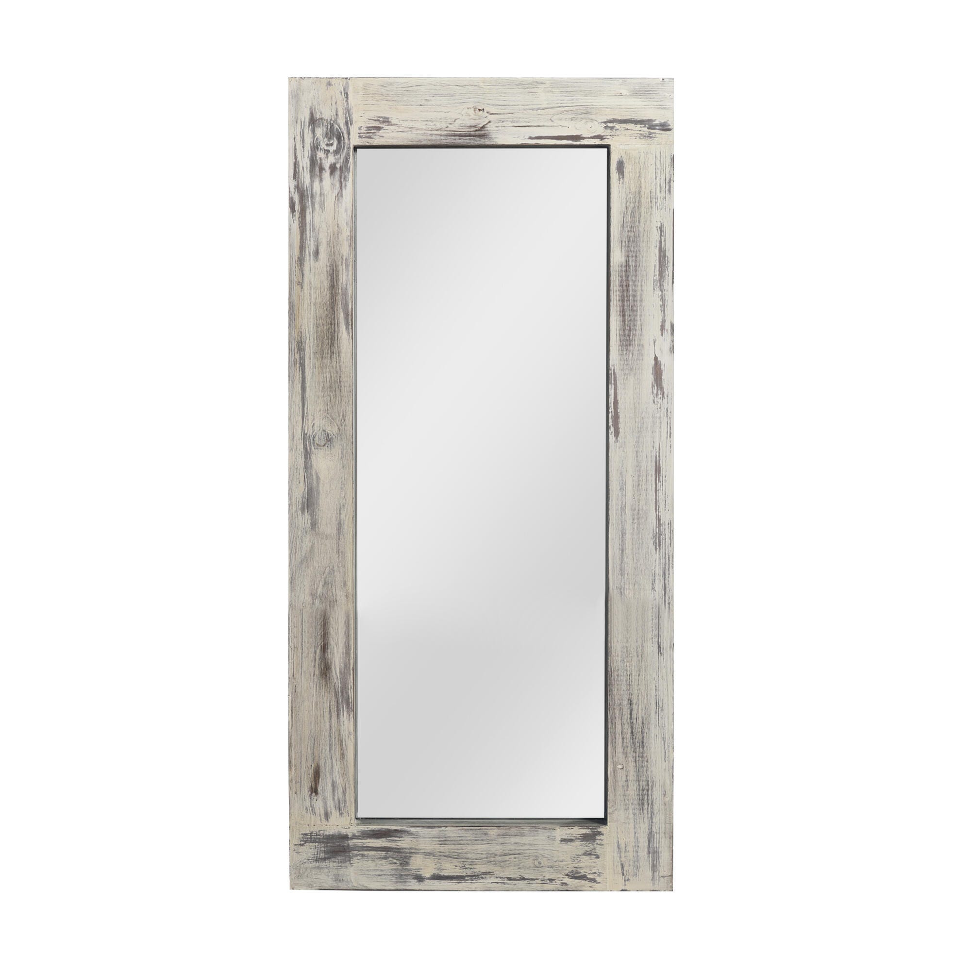 Dulcea Rectangular Framed Full Length Leaning Mirror, Weathered White, large