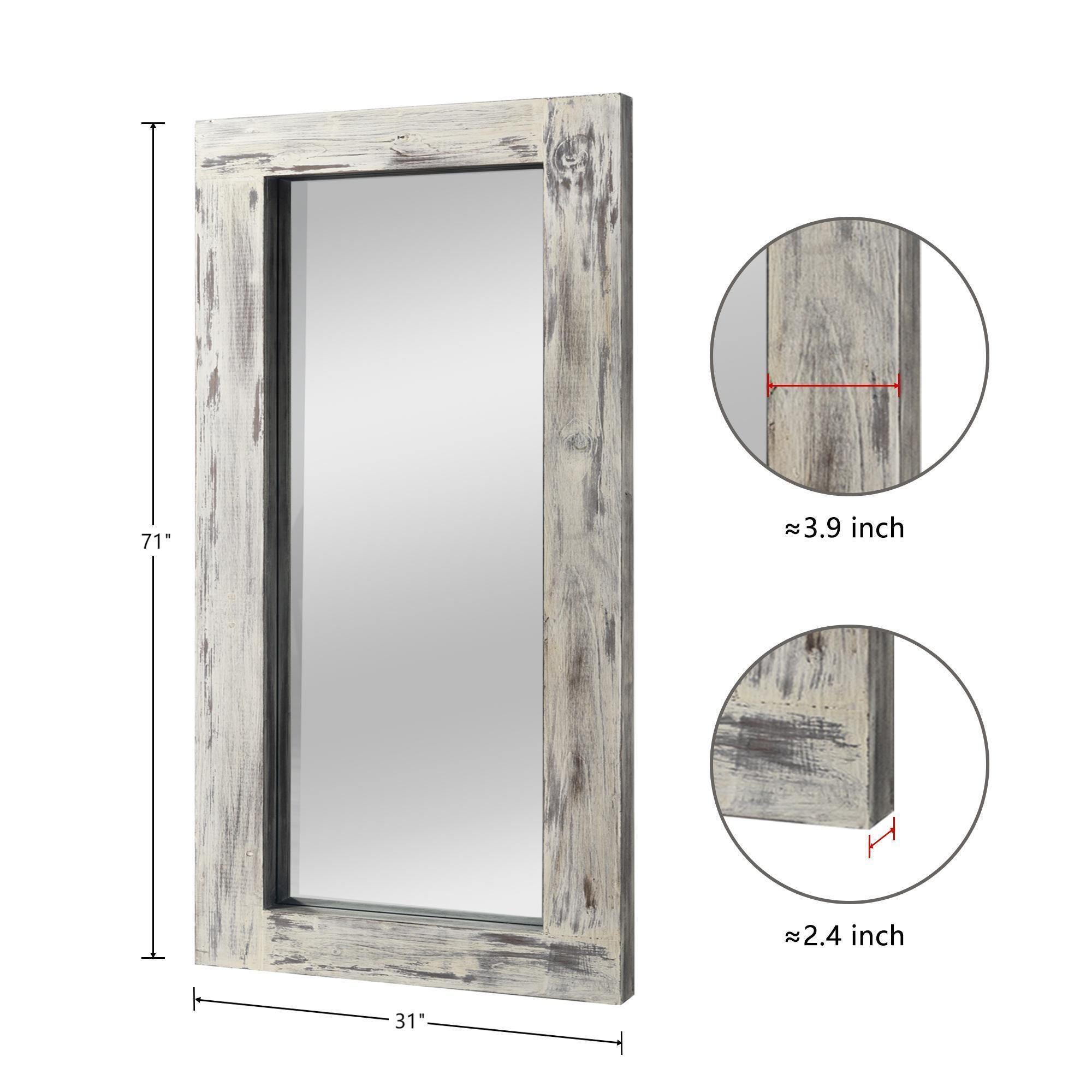 Dulcea Rectangular Framed Full Length Leaning Mirror, Weathered White, large