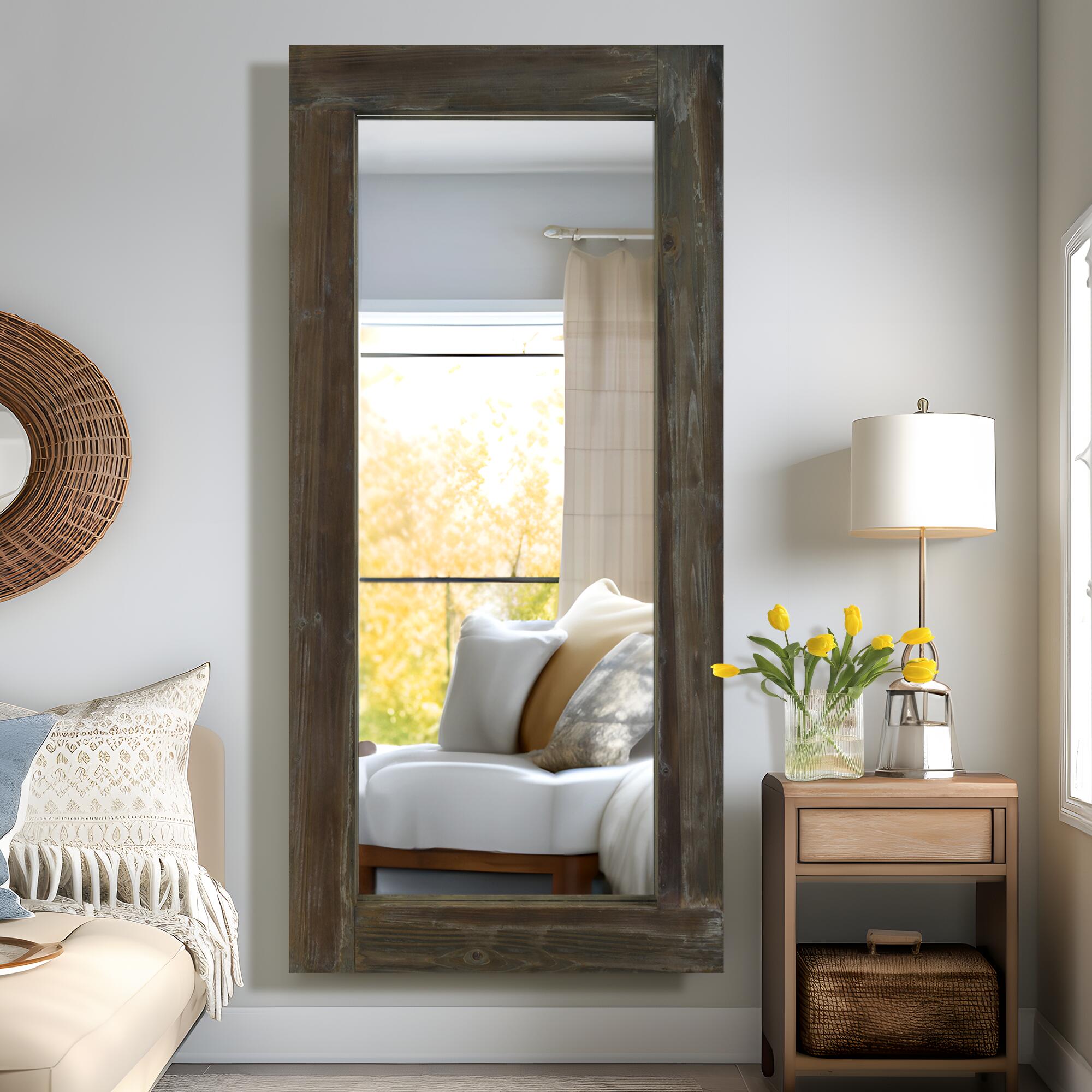 Dulcea Rectangular Framed Full Length Leaning Mirror, Brown, large