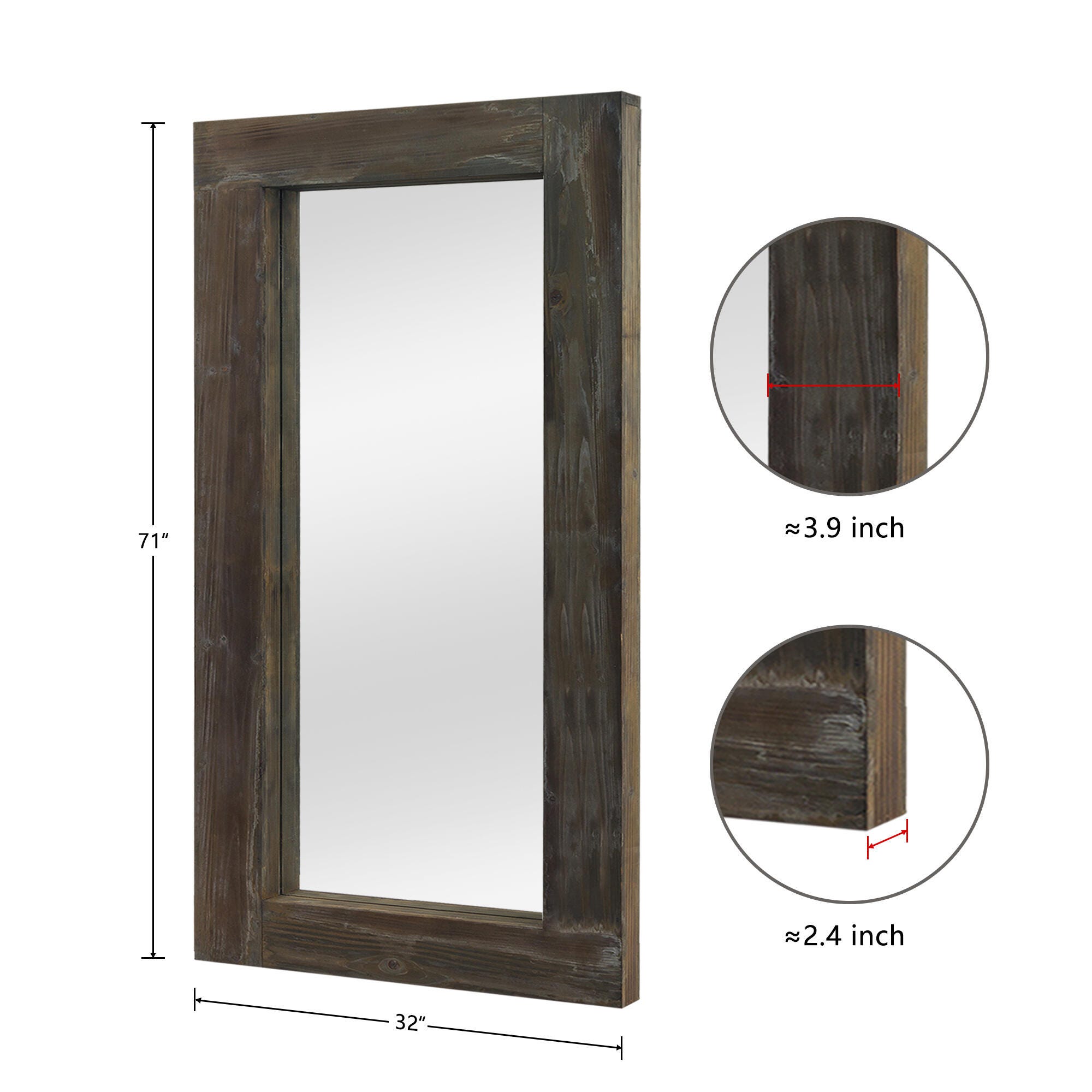 Dulcea Rectangular Framed Full Length Leaning Mirror, Brown, large