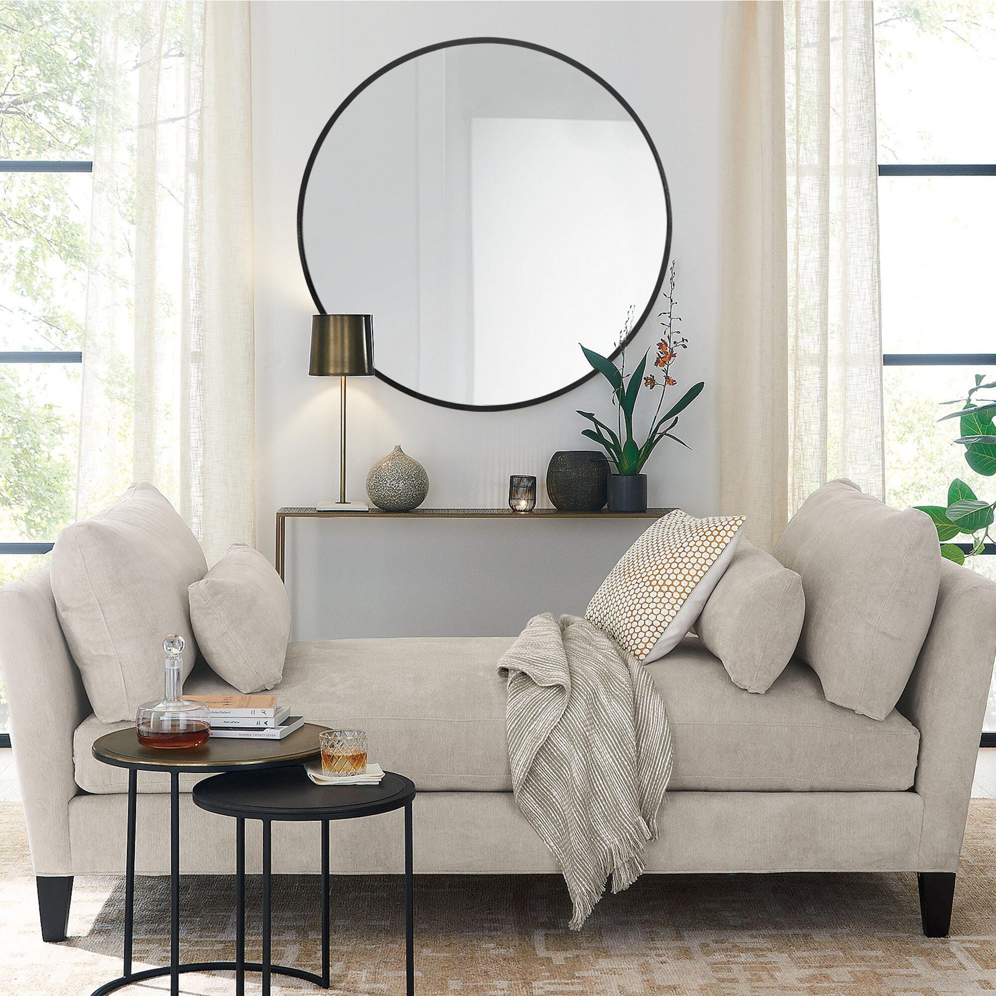 Dulcea Medium Classic Round Accent Mirror, Black, large