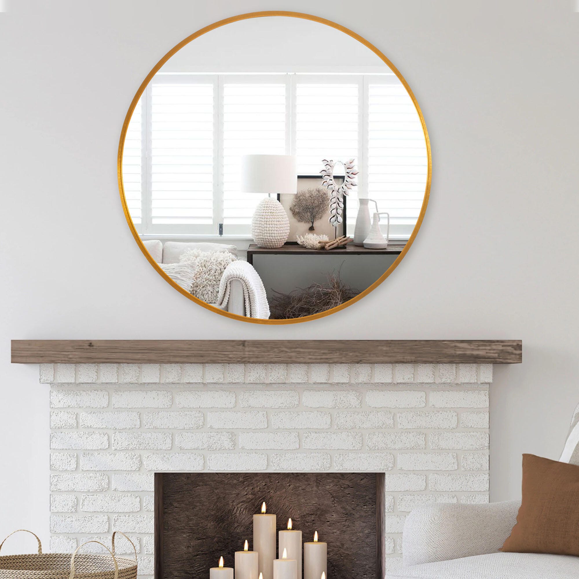 Dulcea Medium Classic Round Accent Mirror, Gold, large