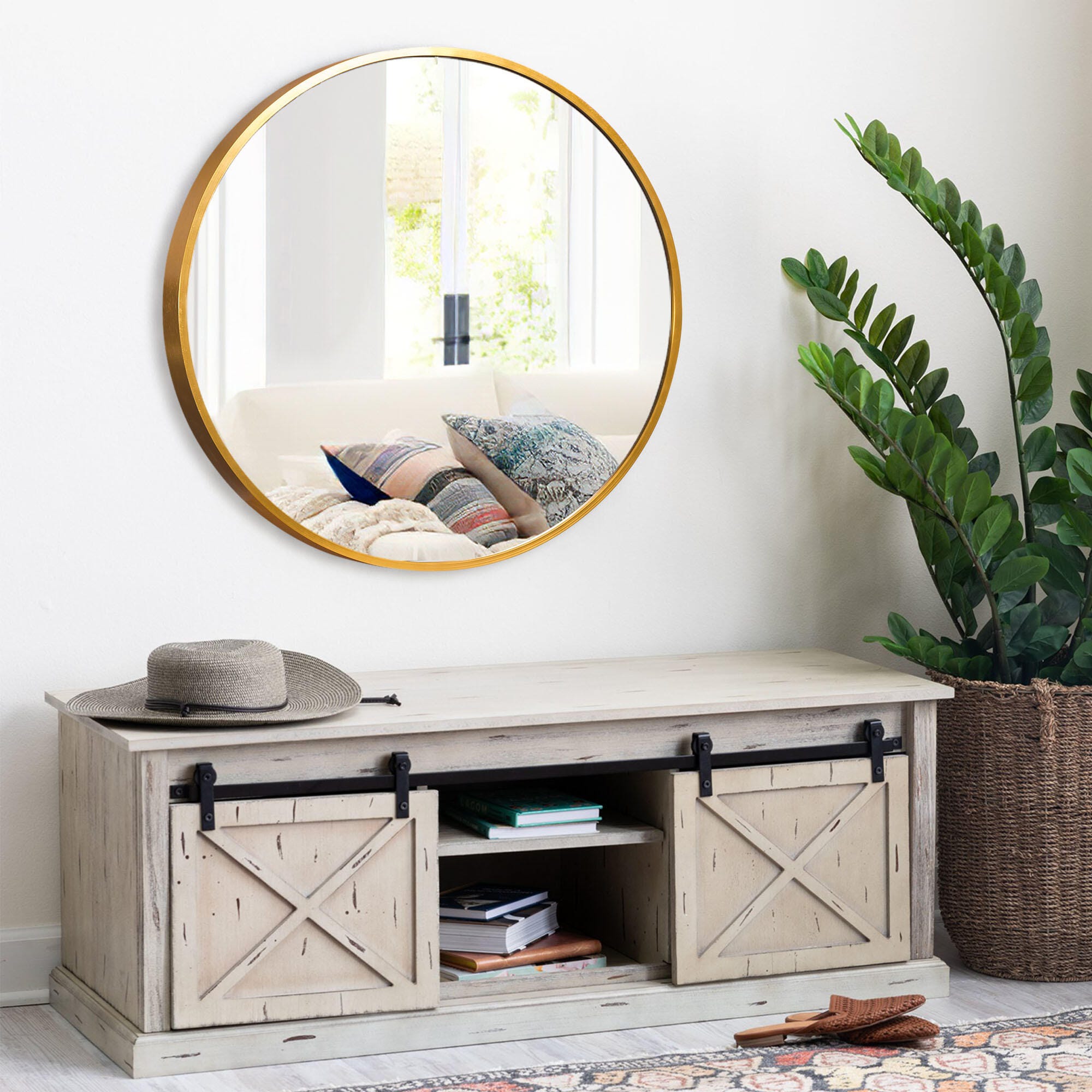 Dulcea Medium Classic Round Accent Mirror, Gold, large