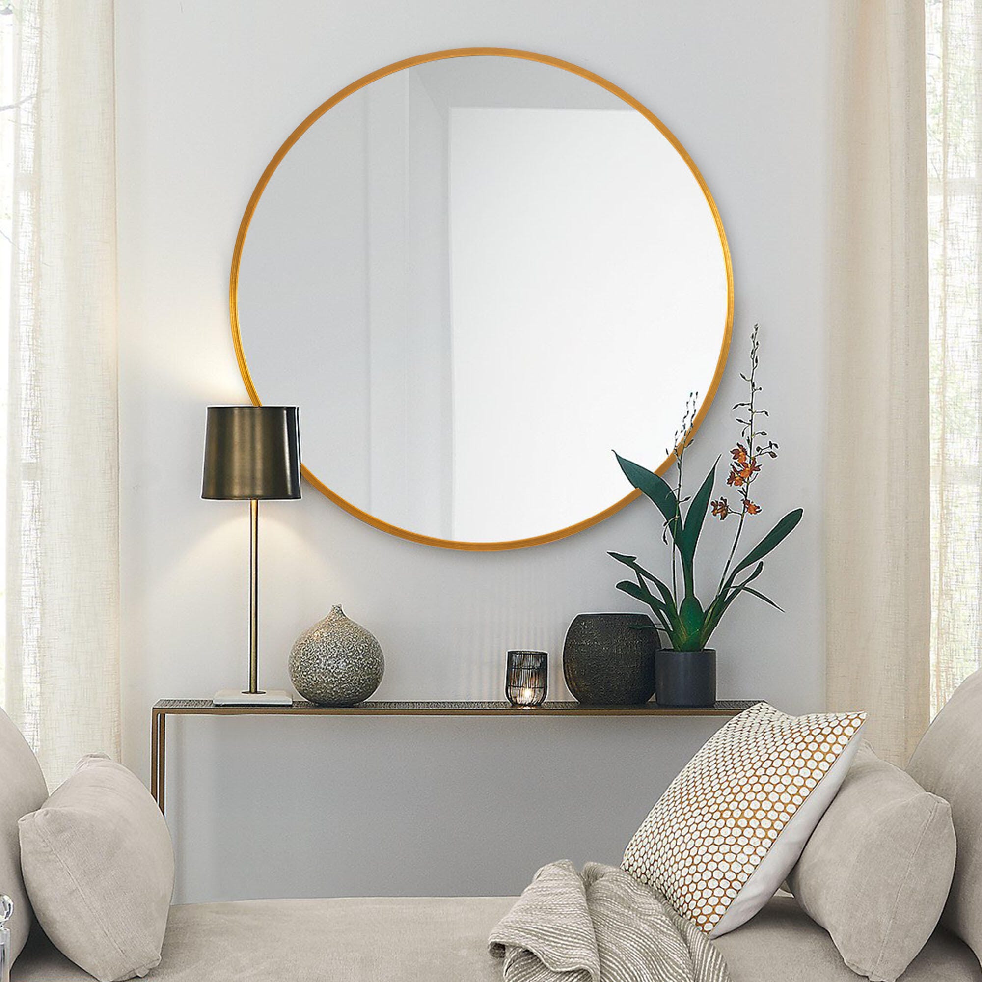 Dulcea Medium Classic Round Accent Mirror, Gold, large