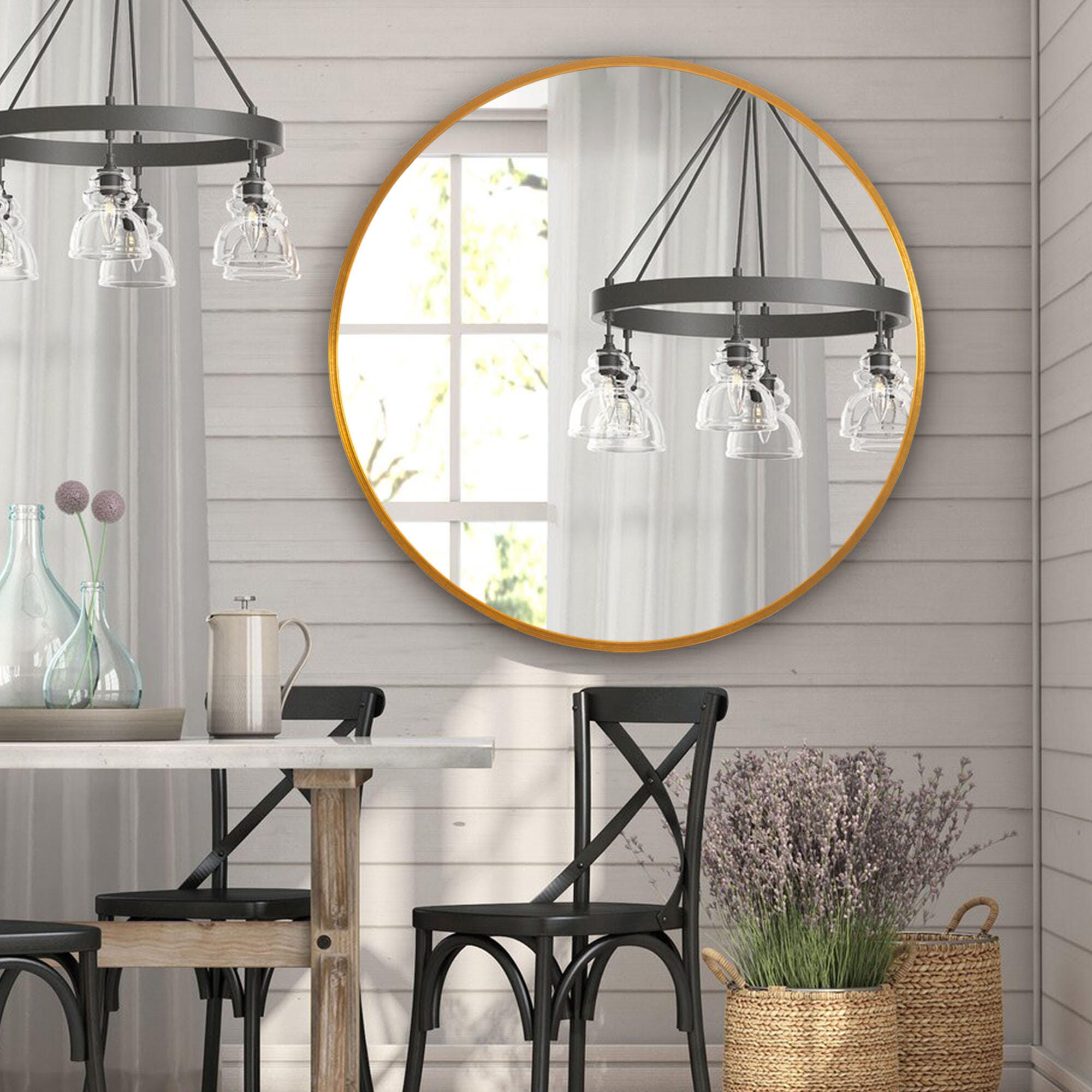 Dulcea Medium Classic Round Accent Mirror, Gold, large