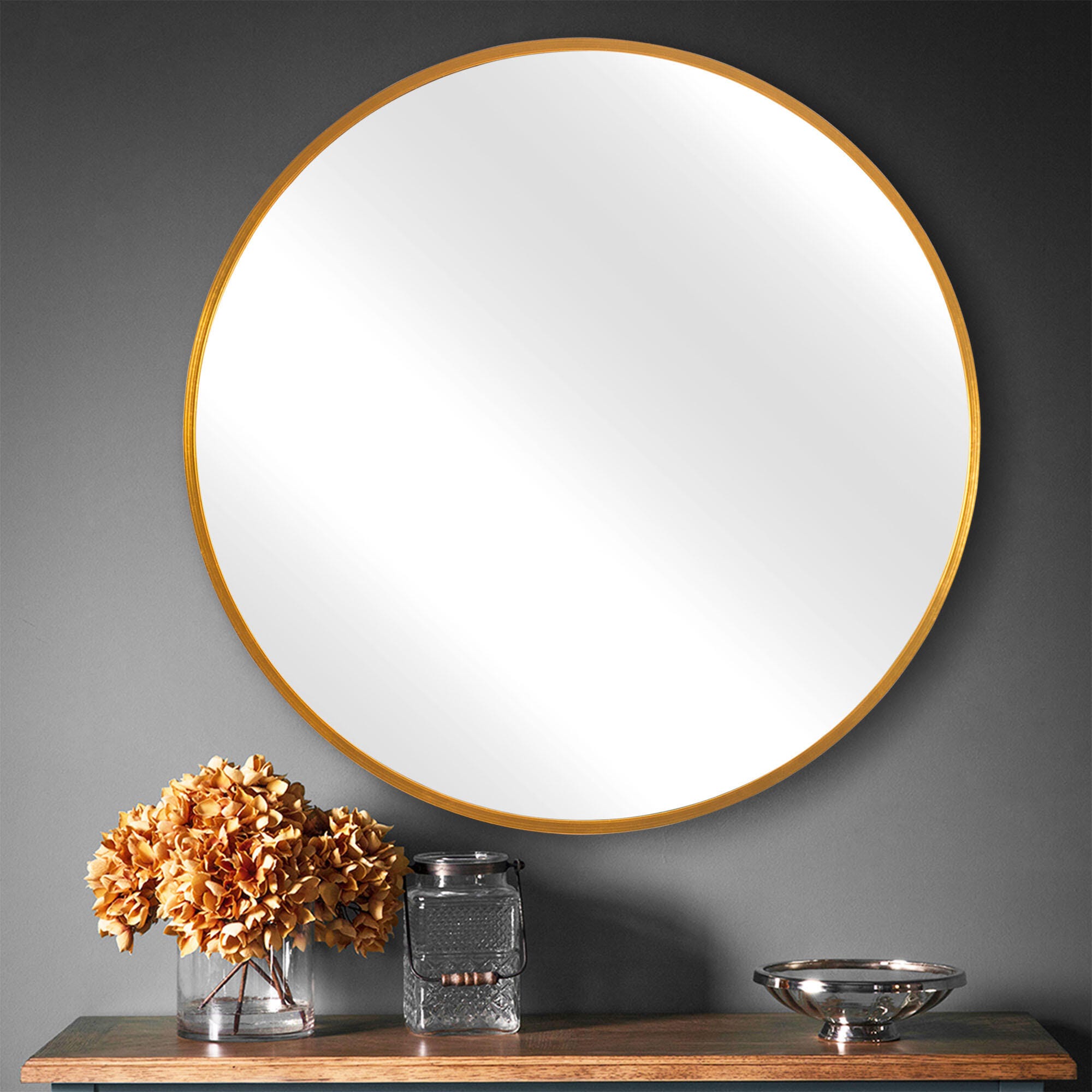 Dulcea Large Classic Round Accent Mirror, Gold, large