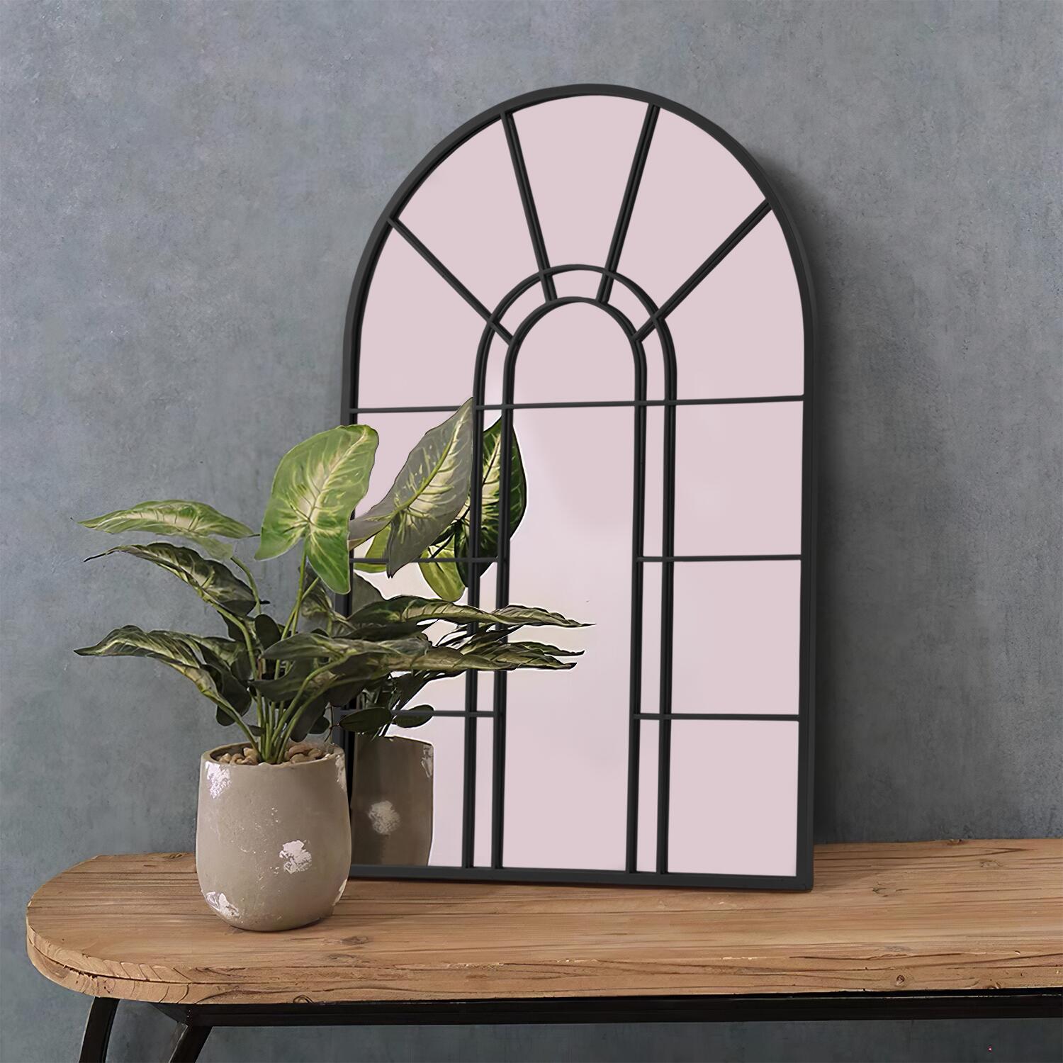 Dulcea Large Arched Wall Mirror, Black, large