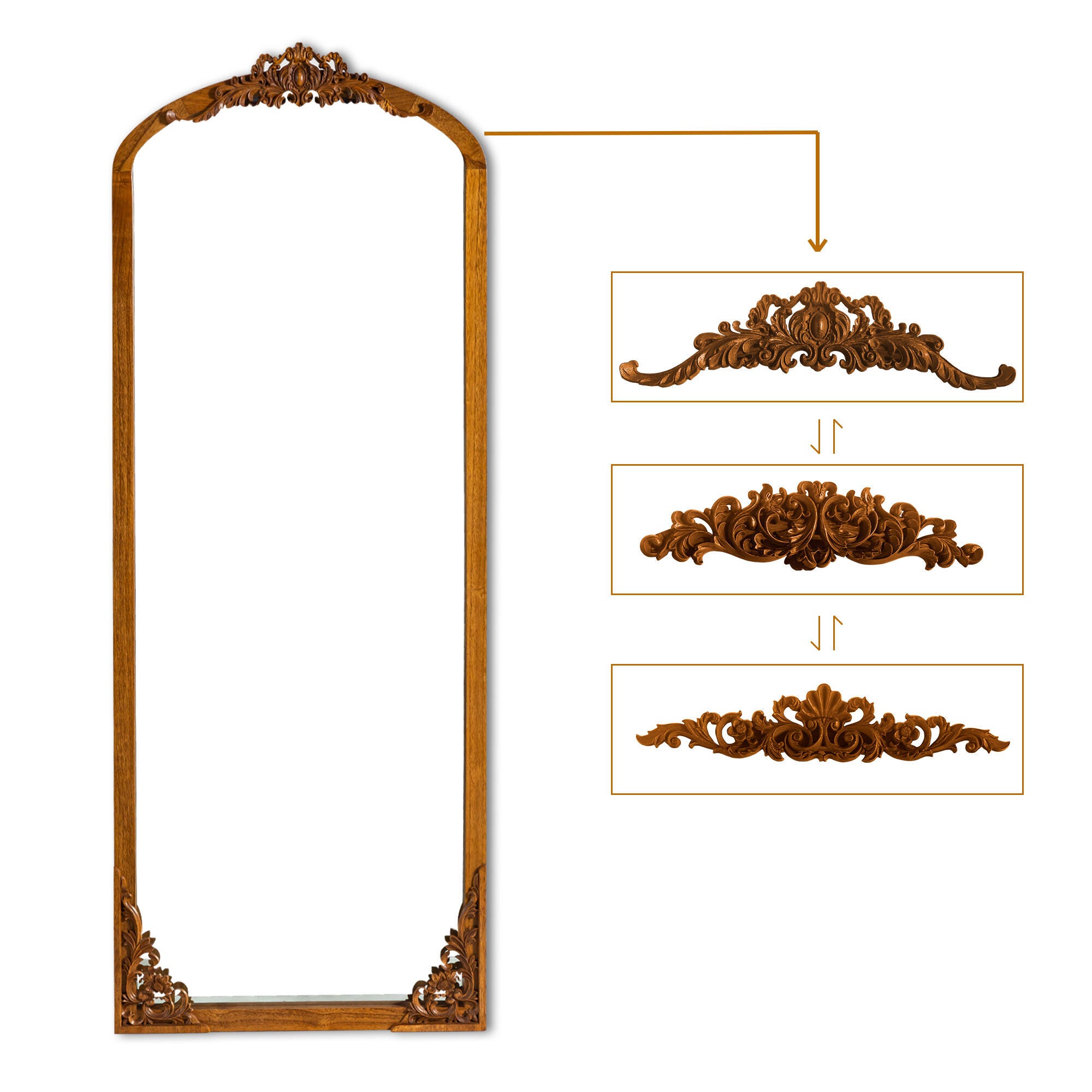 Delfina 69" Tall Carved Full Length Mirror, Gold, large