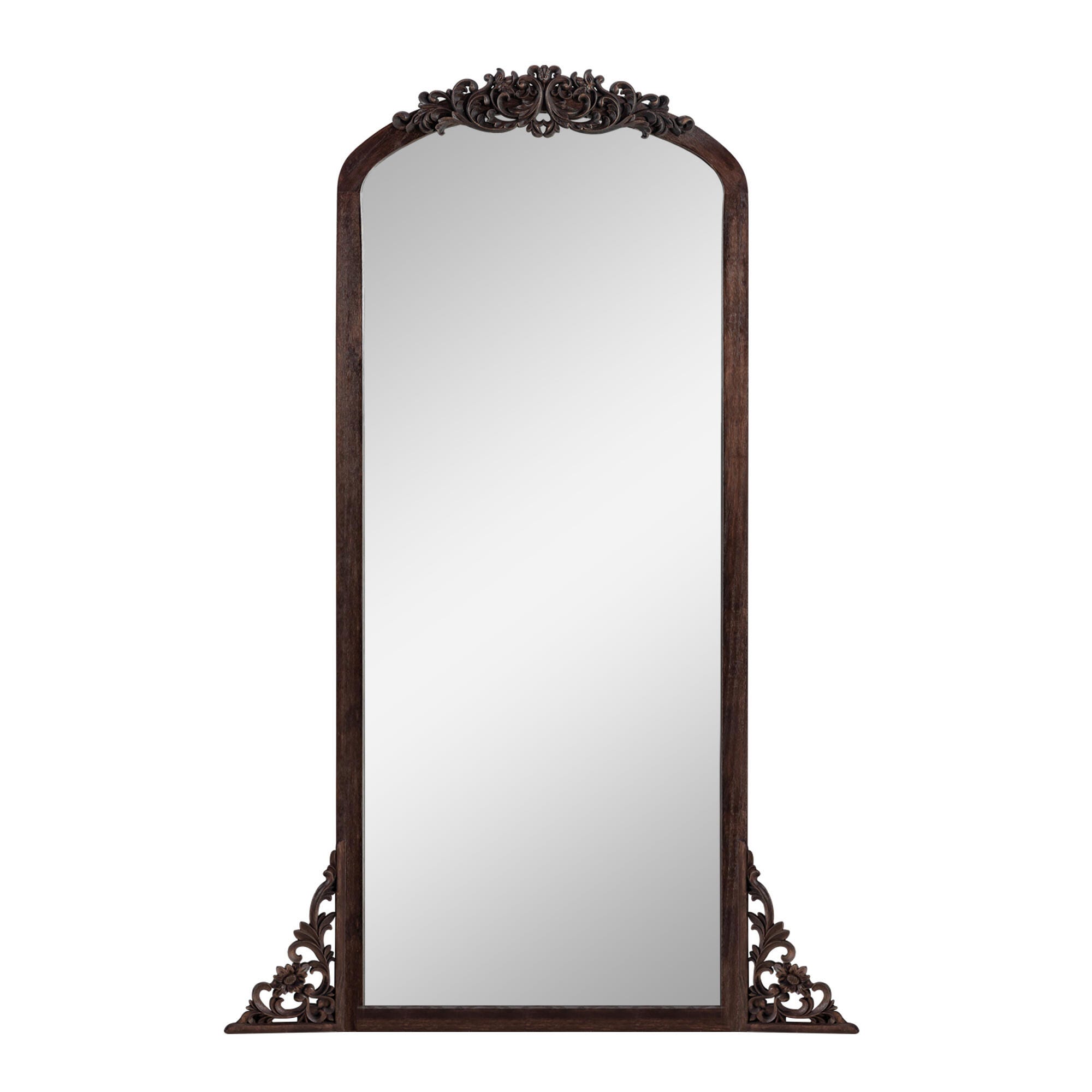 Delfina 64" Tall Carved Full Length Mirror, Charcoal, large