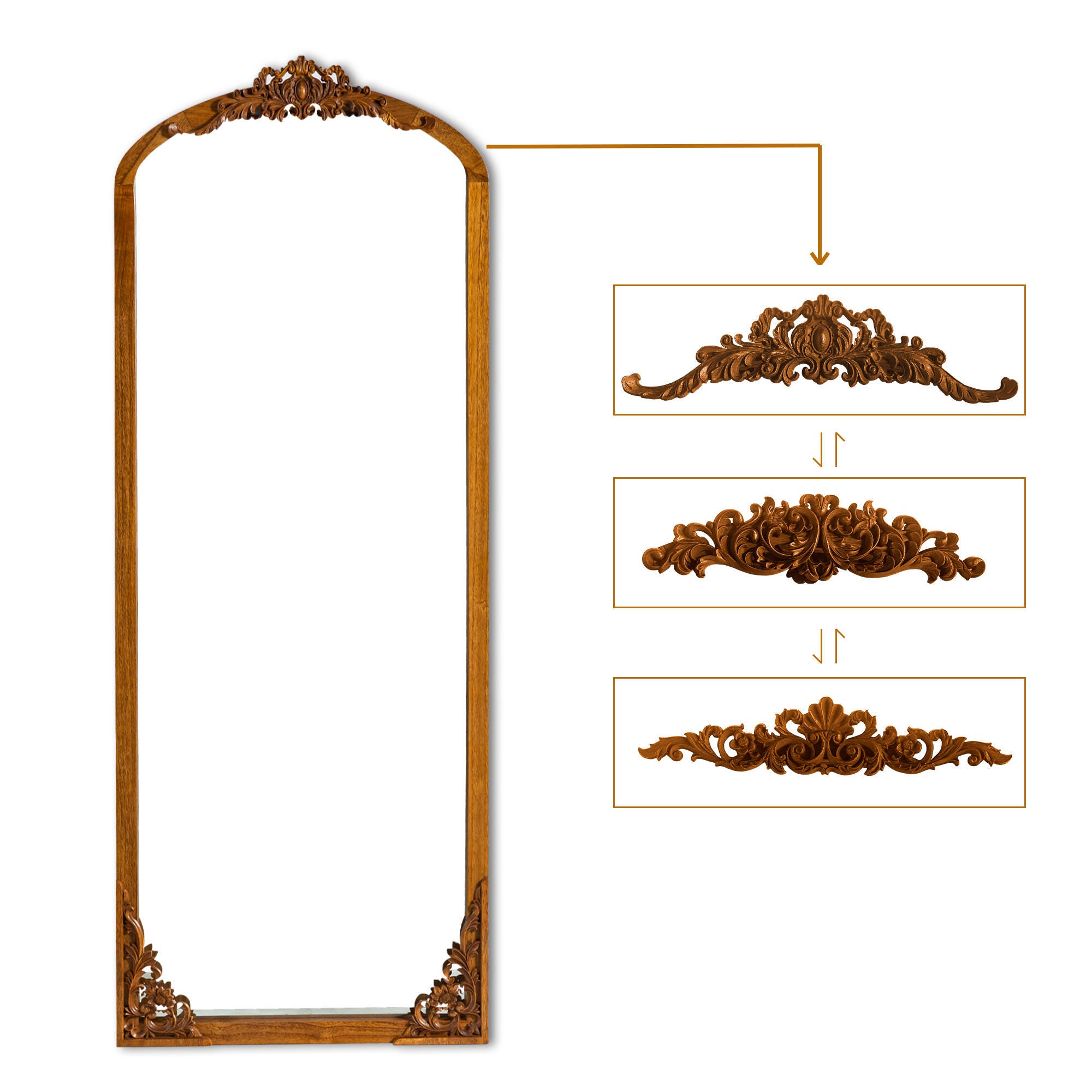 Delfina 64" Tall Carved Full Length Mirror, Gold, large