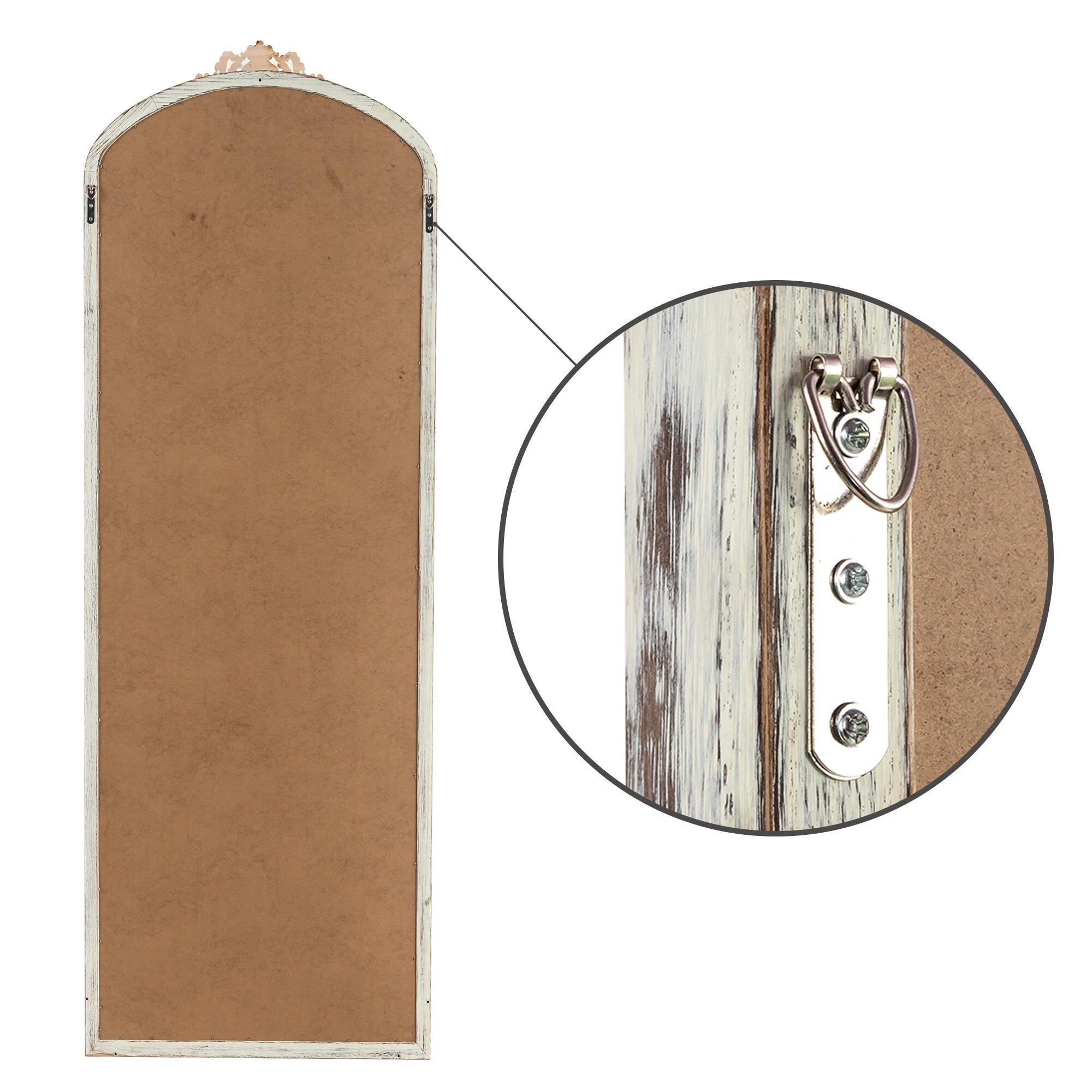 Delfina 64" Tall Carved Full Length Mirror, Weathered White, large