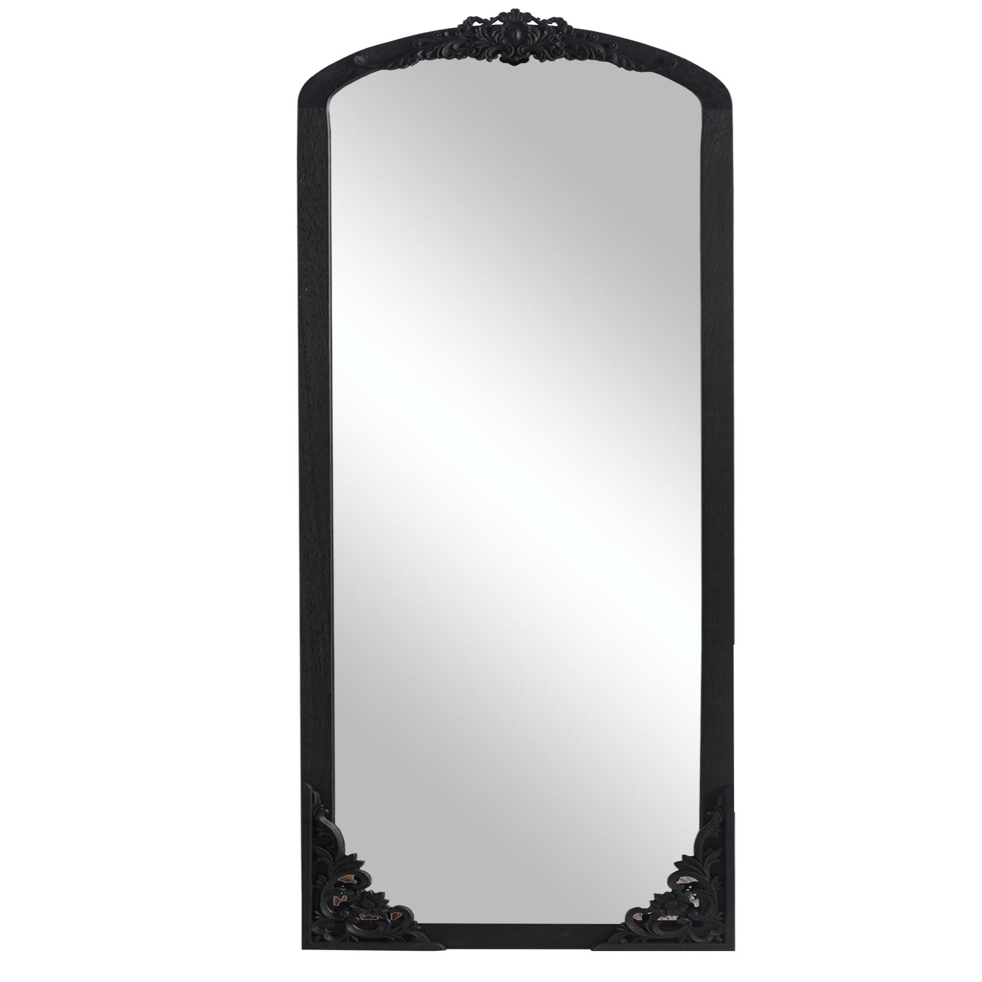 Delfina 69" Tall Carved Full Length Mirror, Black, large