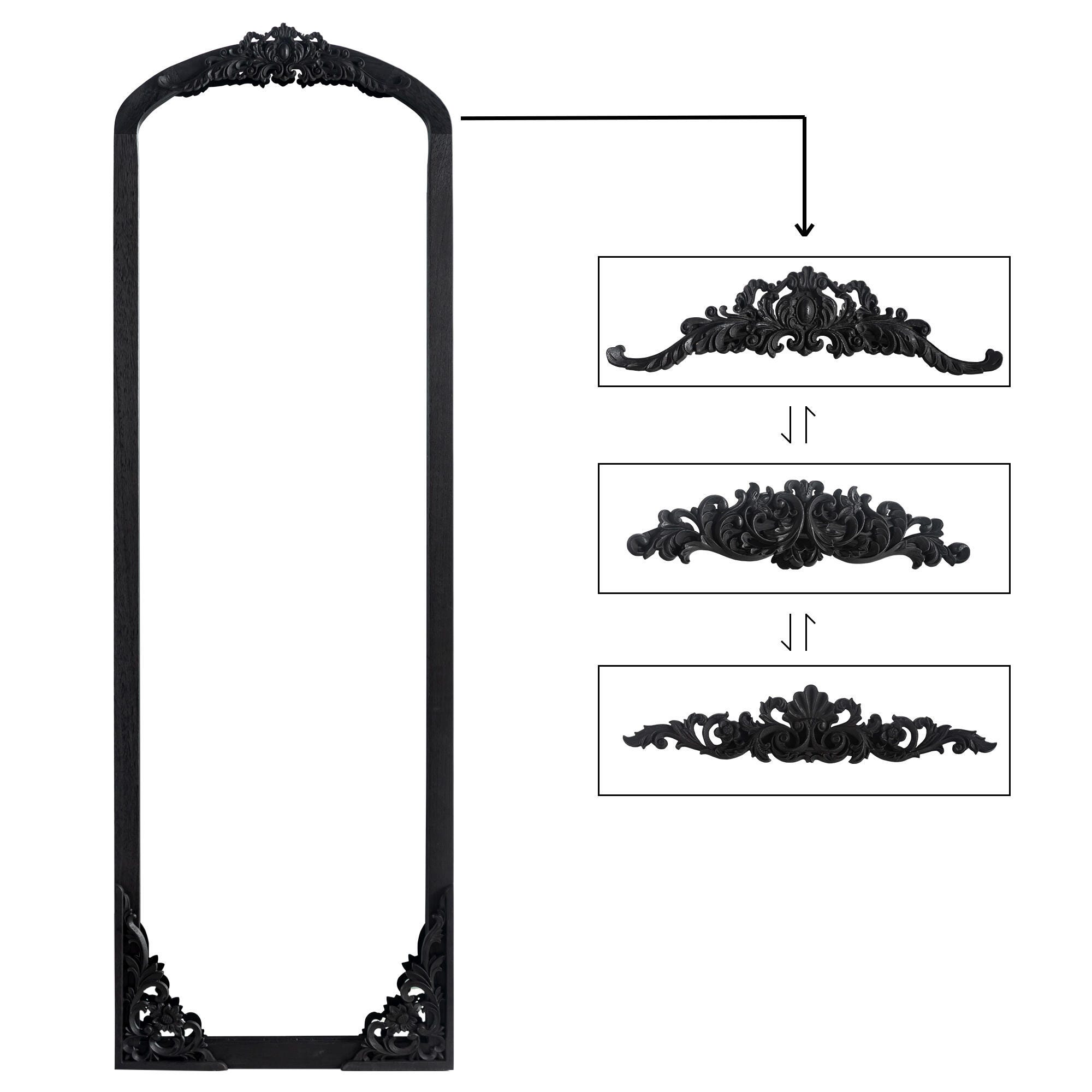 Delfina 69" Tall Carved Full Length Mirror, Black, large
