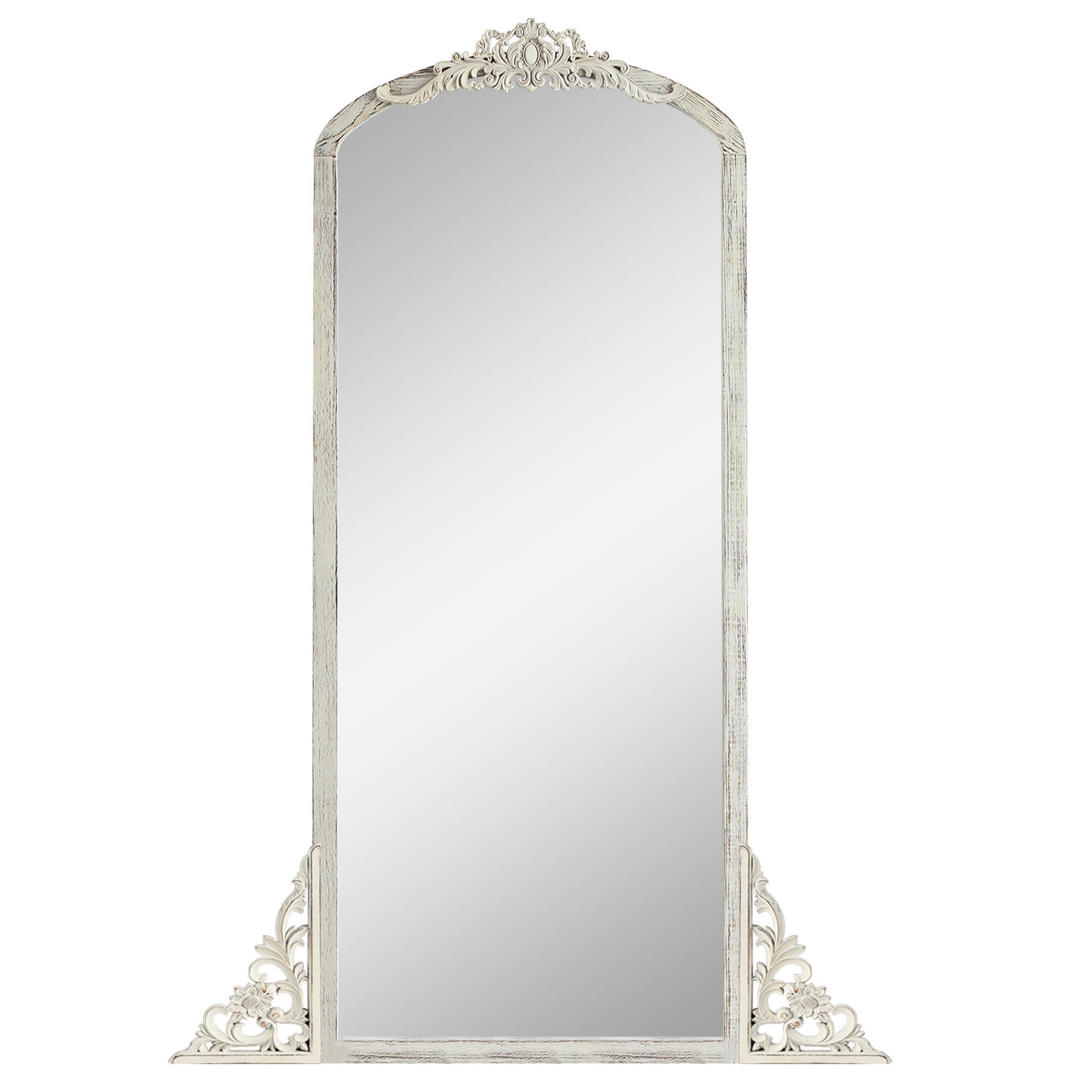 Delfina 67" Tall Carved Full Length Mirror, Weathered White, large