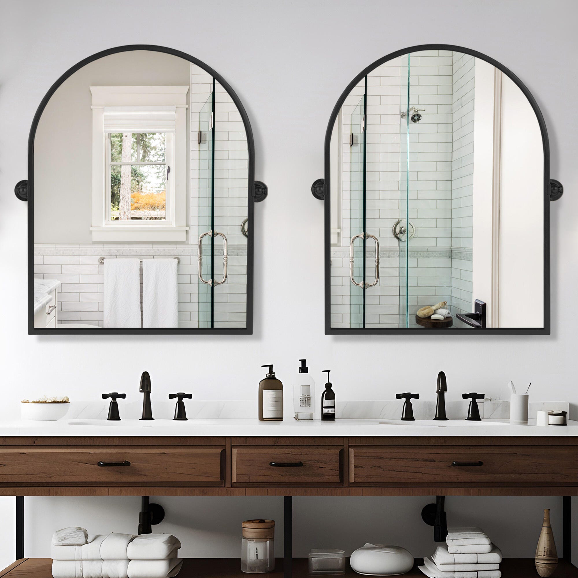 LuminareView Arched Framed Pivoted Bathroom Wall Vanity Mirror