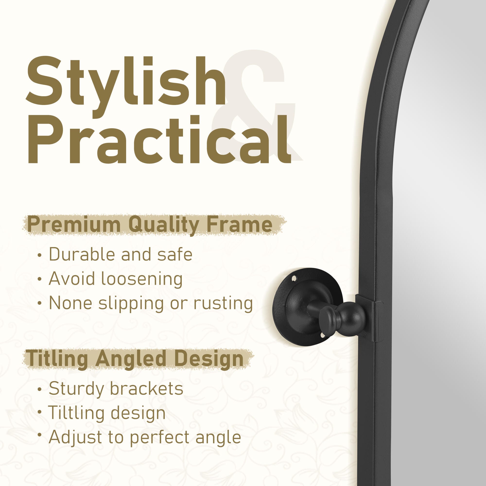 LuminareView Arched Framed Pivoted Bathroom Wall Vanity Mirror, Black, large