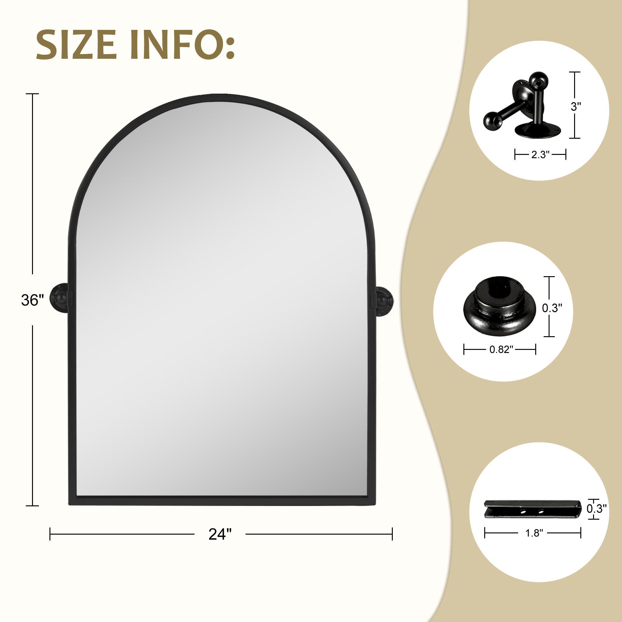 LuminareView Arched Framed Pivoted Bathroom Wall Vanity Mirror, Black, large