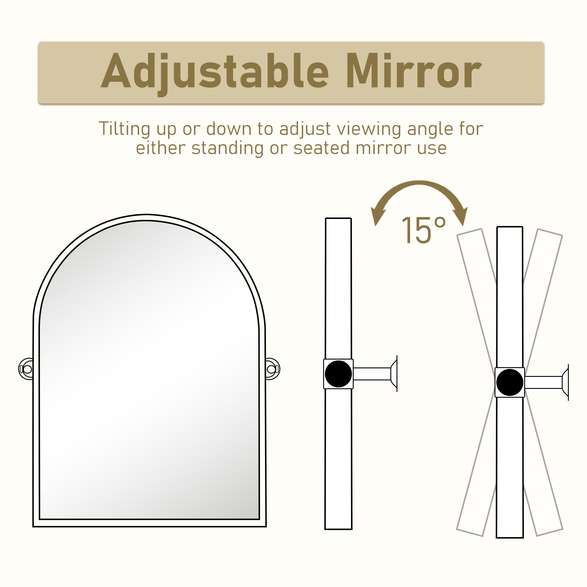 LuminareView Arched Framed Pivoted Bathroom Wall Vanity Mirror, Black, large