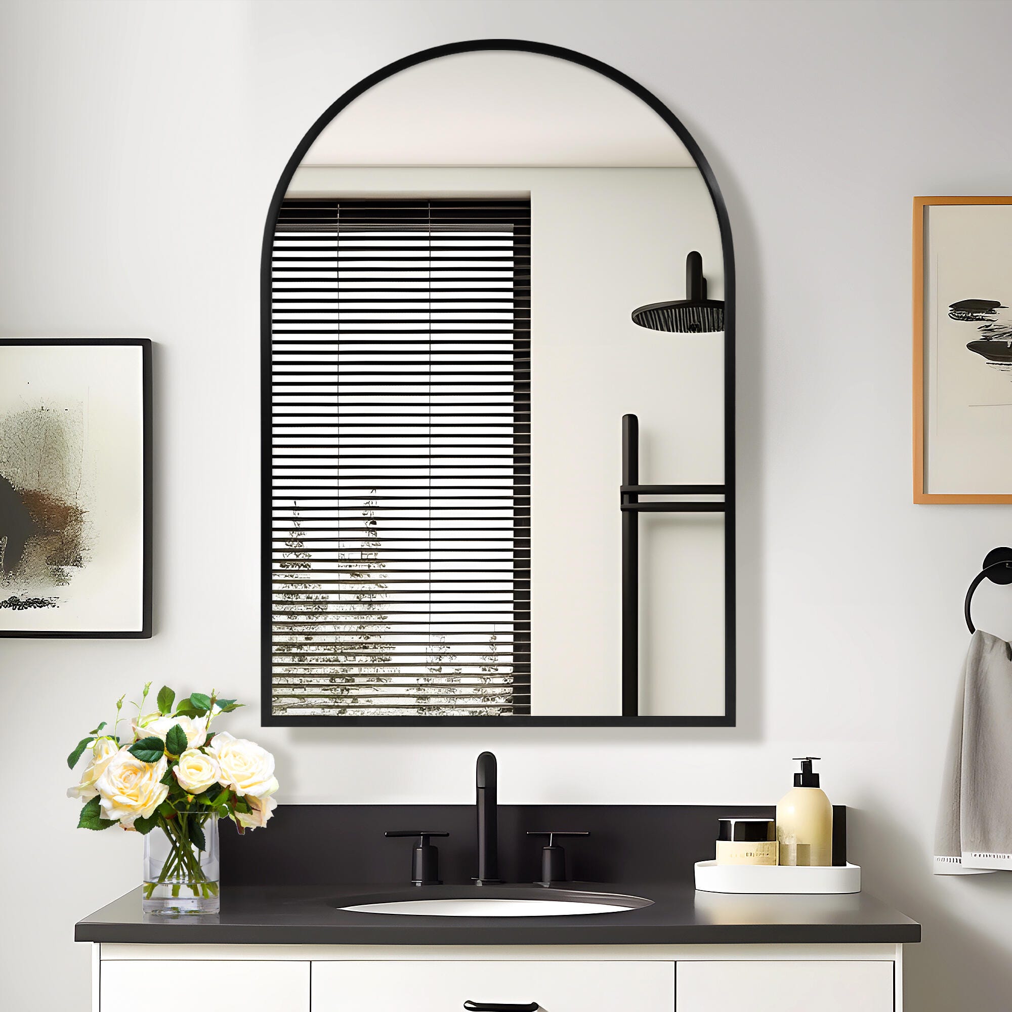 LuminareView Arched Recessed/Surface Mount Medicine Cabinet with Mirror, Black, large