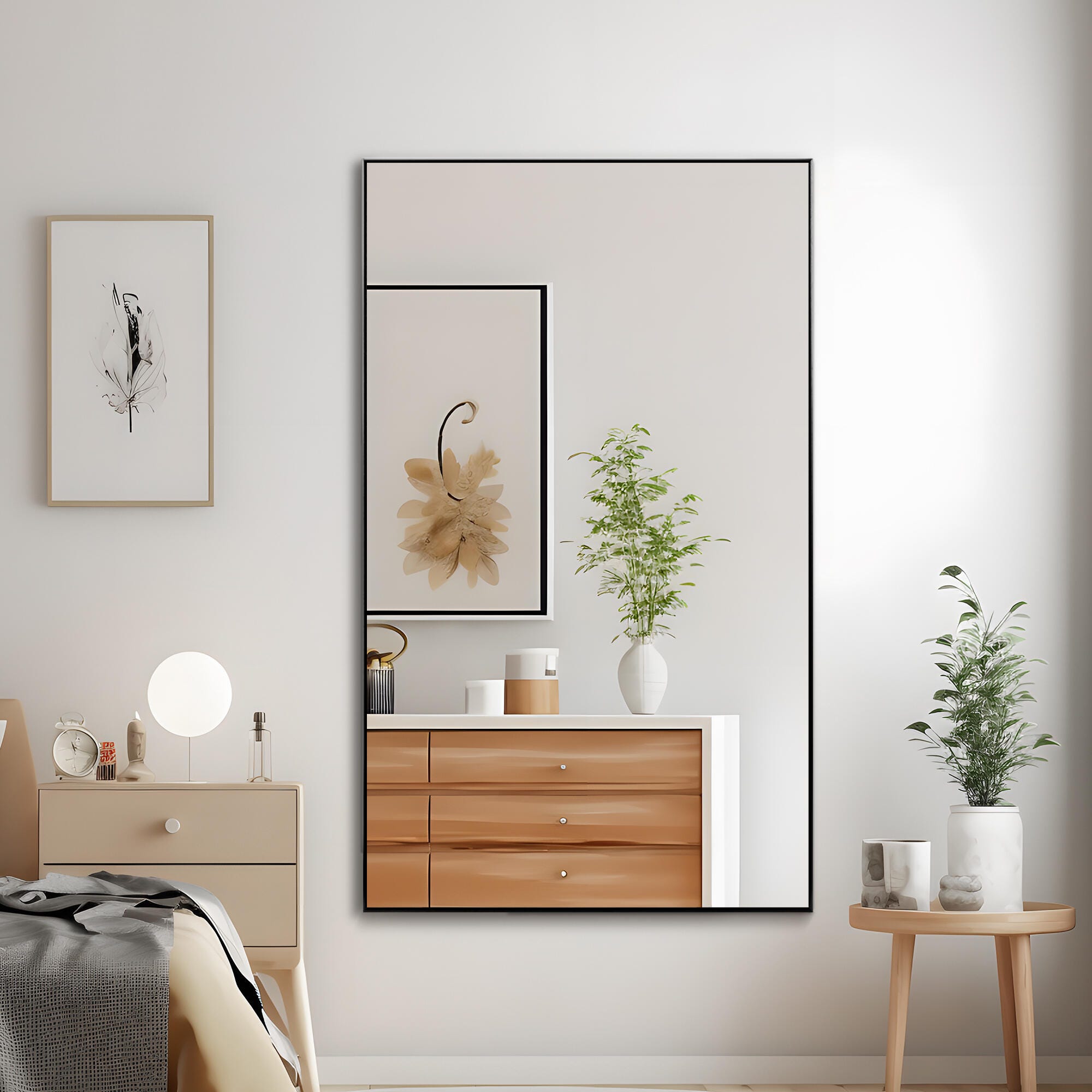 LuminareView Rectangular Framed Bathroom Wall Mirror, Black, large