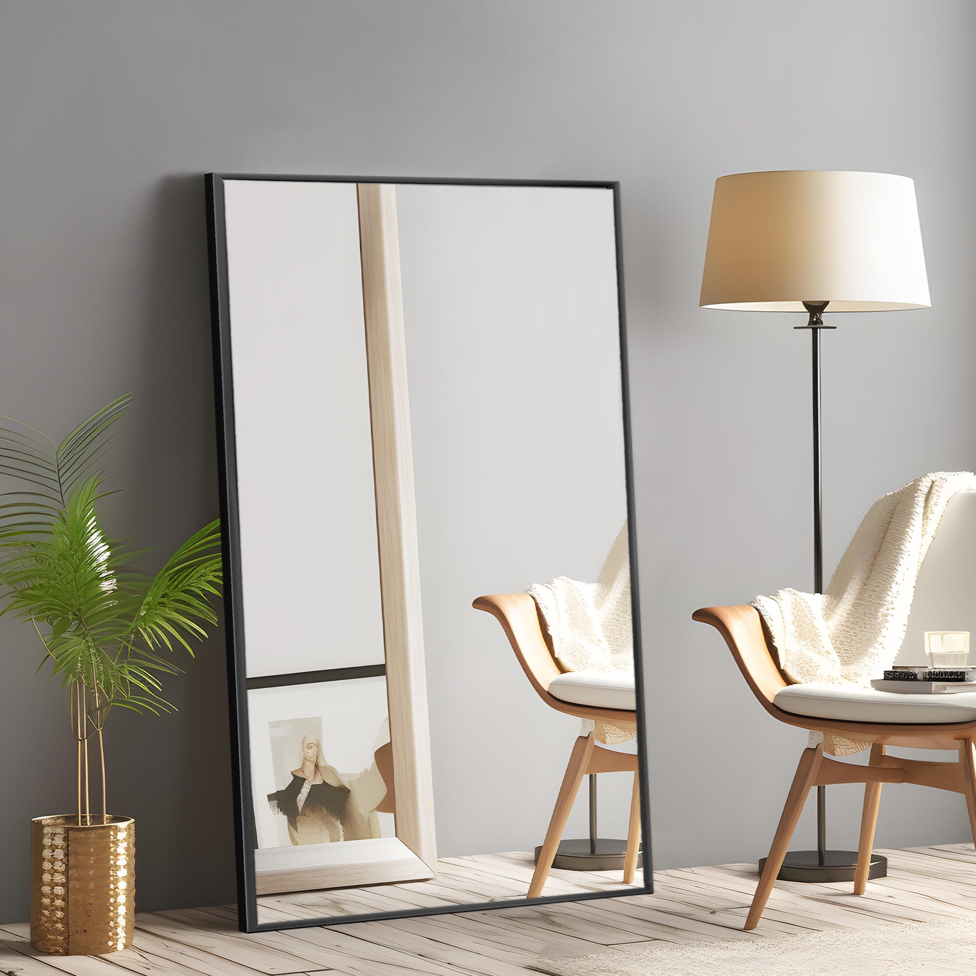LuminareView Rectangular Framed Bathroom Wall Mirror, Black, large