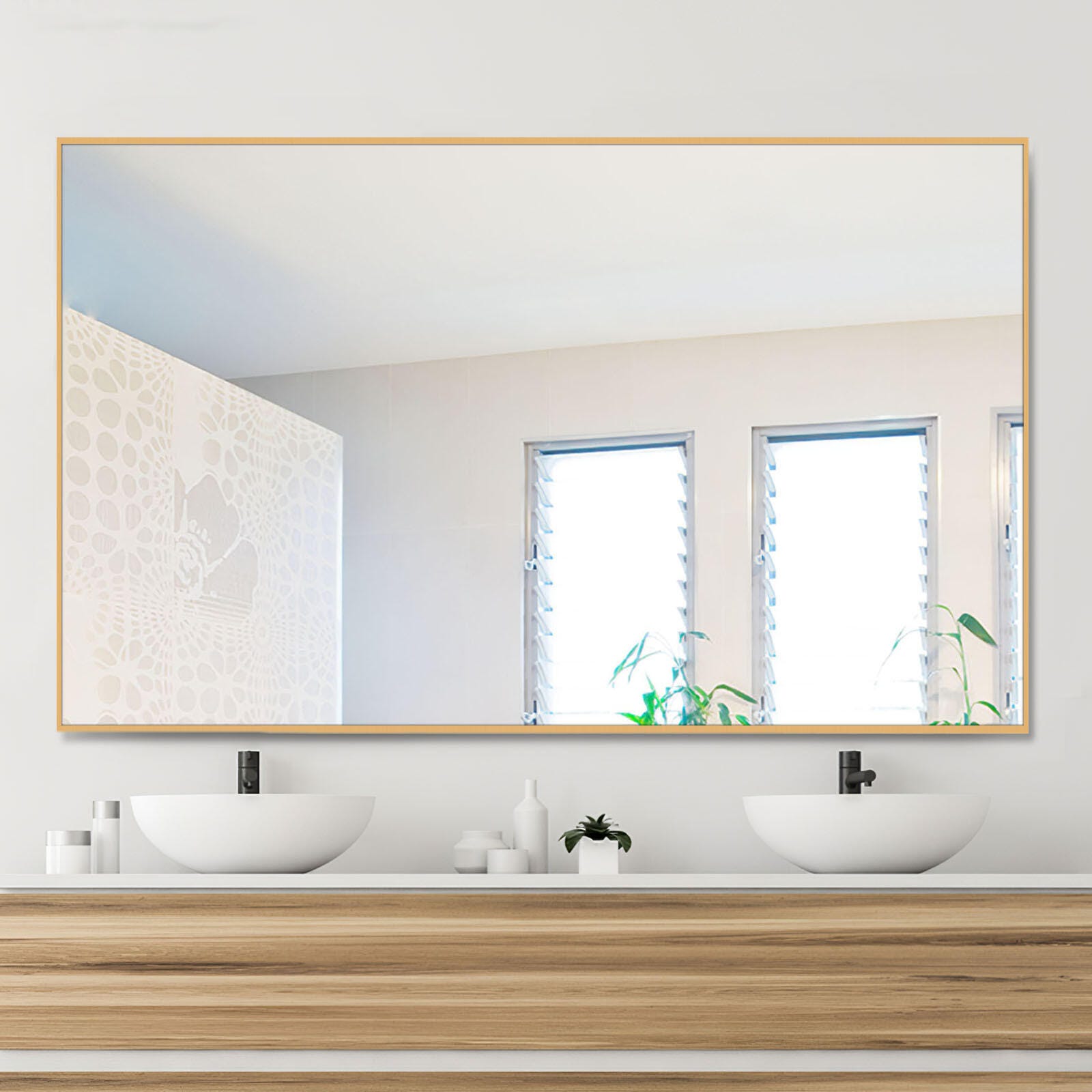 LuminareView Rectangular Framed Bathroom Wall Mirror, Gold, large
